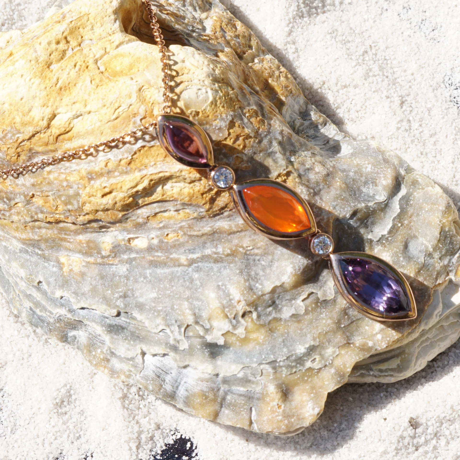 Spinell Feueropal Amethyst Anhänger 750er Roségold m. Brillanten...Halleluja
