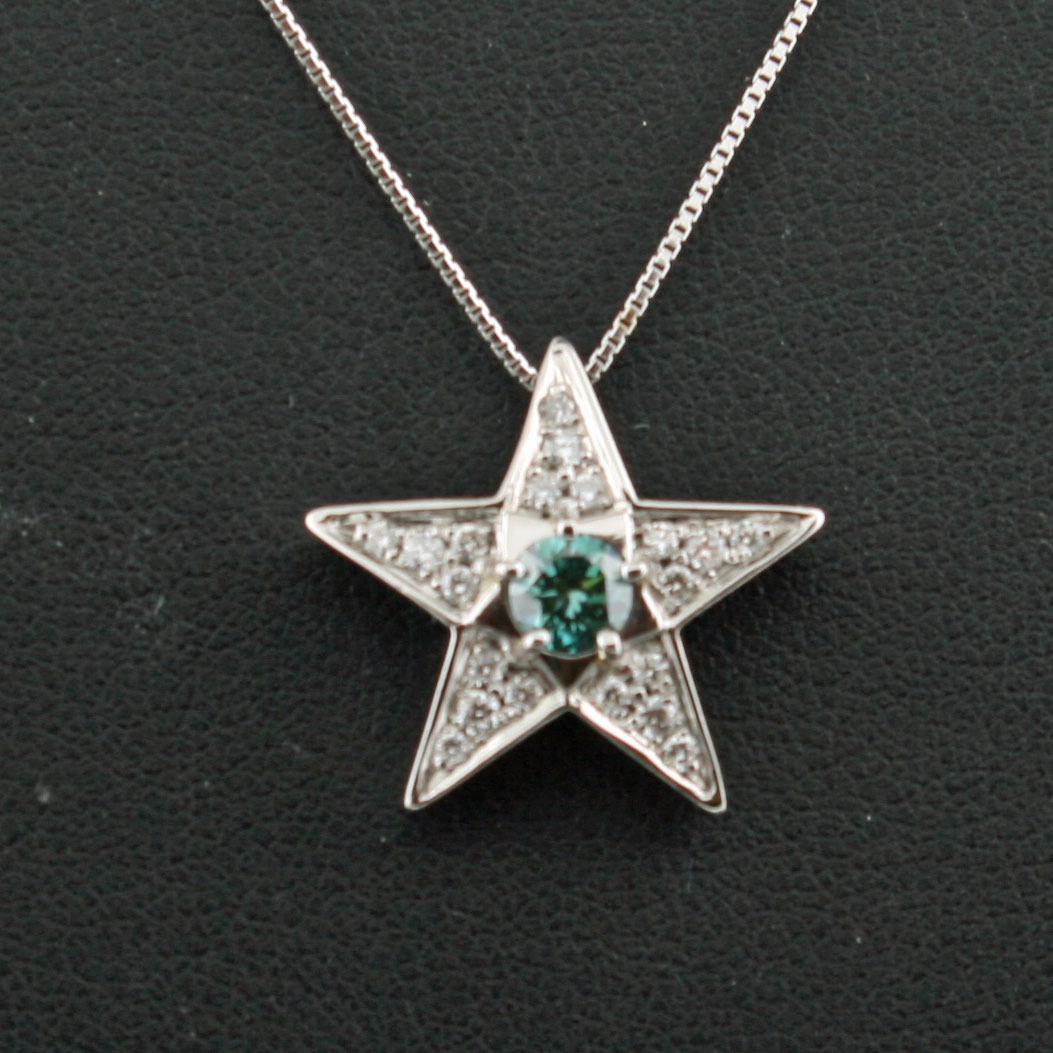 Diamant-Anhänger mit Kette-blau-weiß-900er-Platin