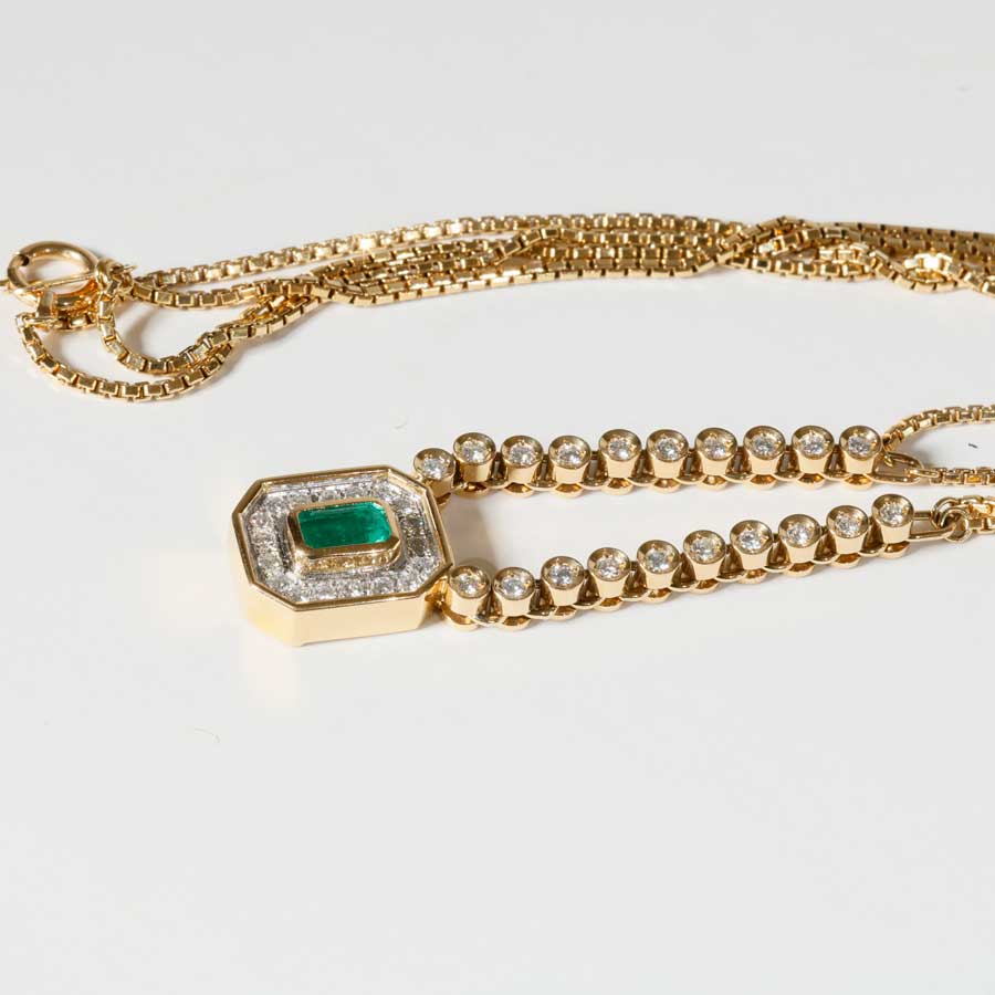 Smaragd Brillant Collier 750er Gelbgold Platin...super elegant..0.58 ct W SI