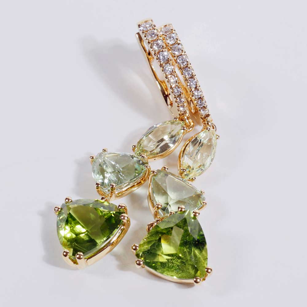 Chrysoberyll Turmalin Peridot Brillant Ohrhänger 750er Gelbgold 10 ct AAA+...unglaubliches fragiles Farbenspiel