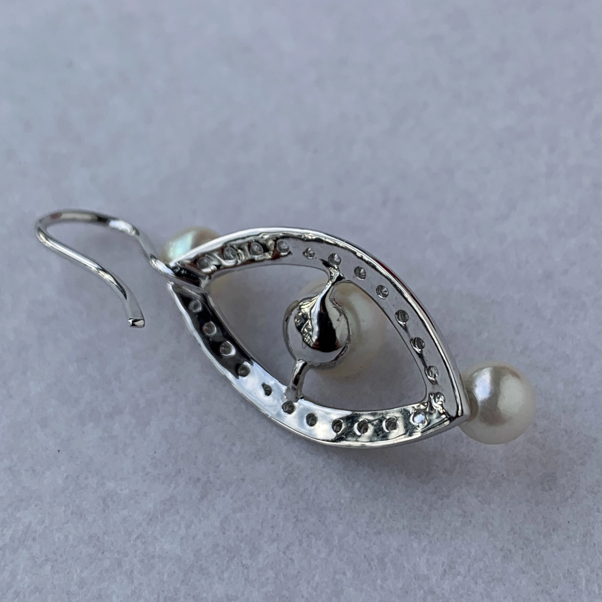 Brillant Perl Ohrhänger 750er Weissgold Ellipse Rivoire 0.44 ct W VS 40 x 14 mm