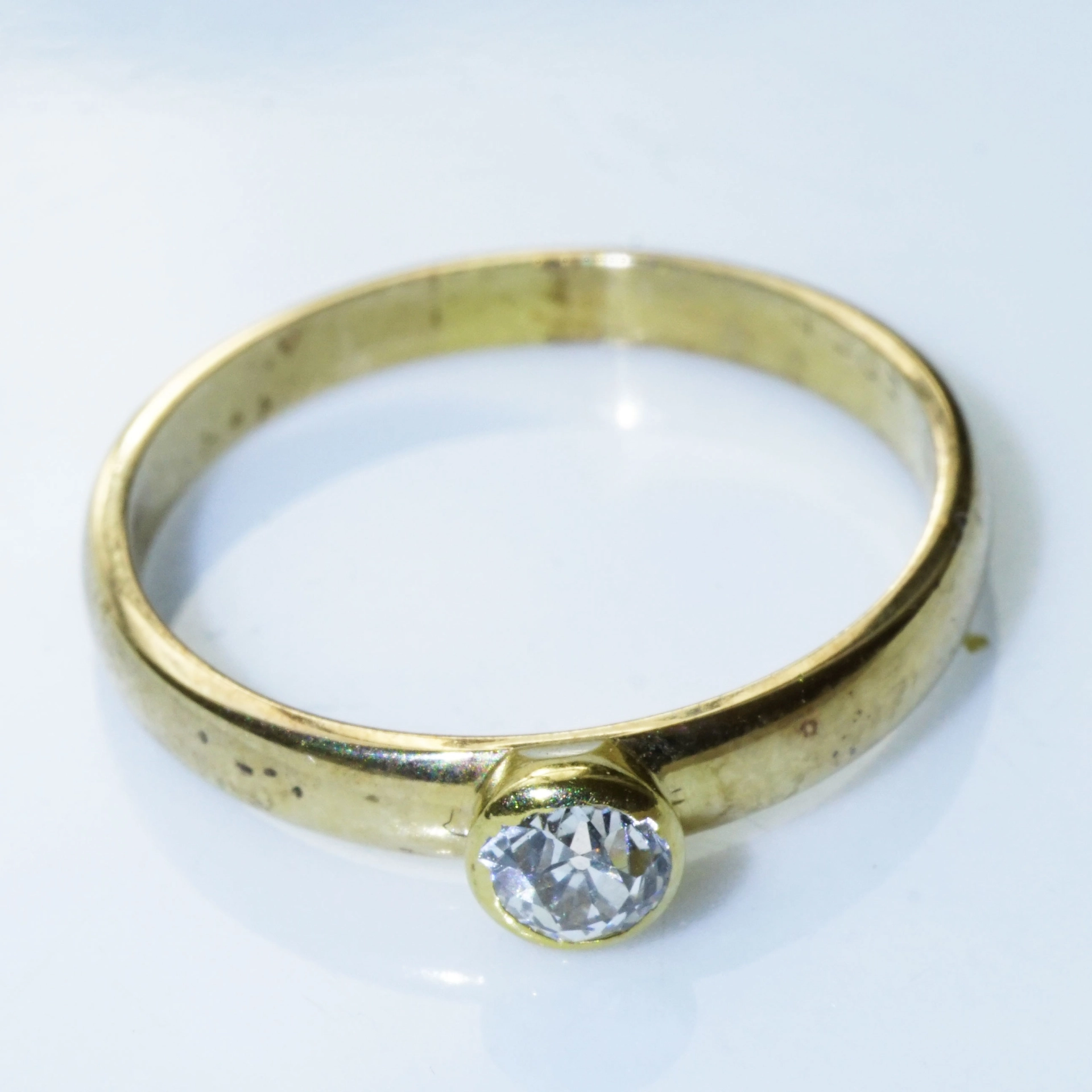 Altschliff Brillant Ring 585er Gelbgold 0.20 ct W VS-SI modern gefasst