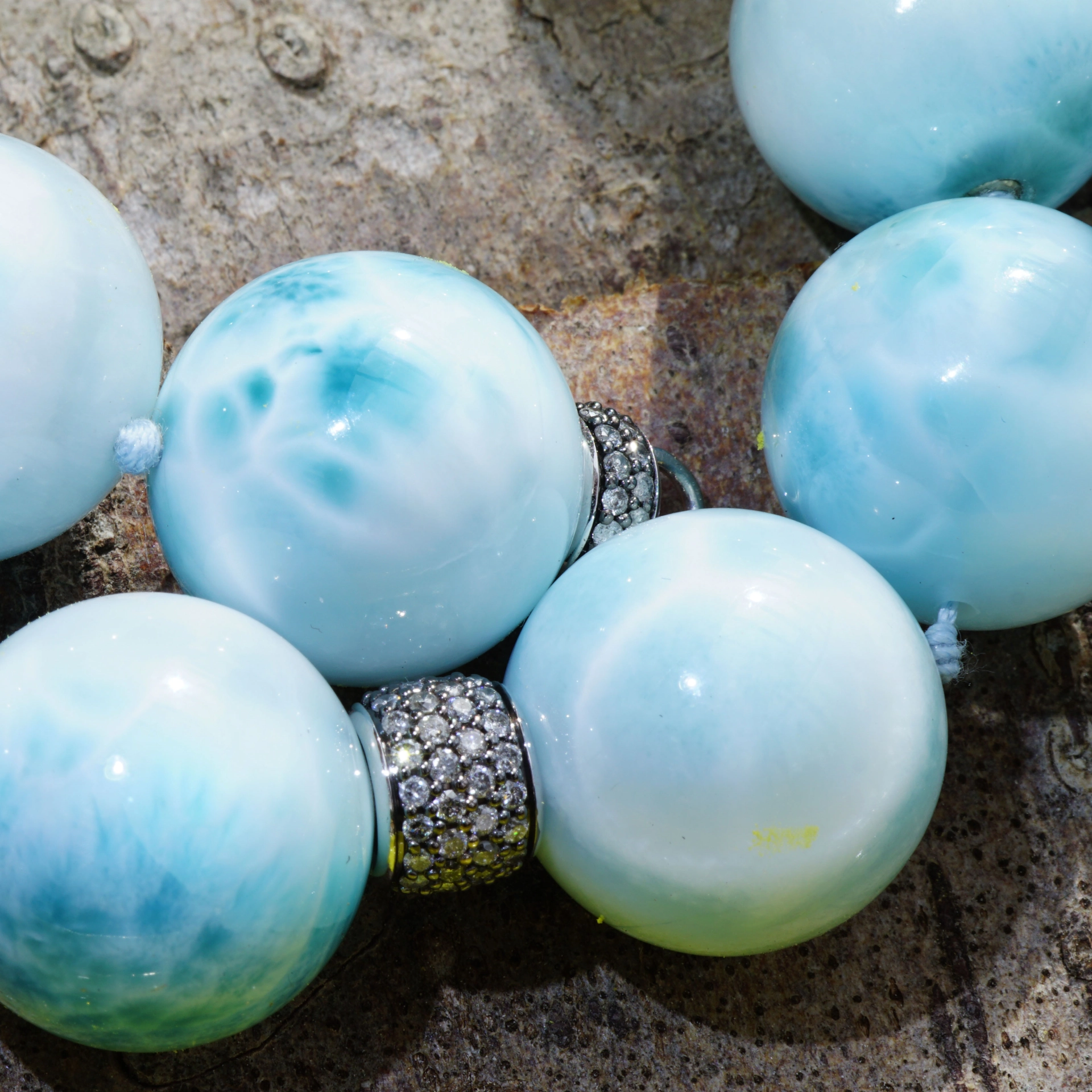 Larimar Brillant Collier 750er Weissgold..ein gigantisches Collier...20 mm Kugeln in AAA
