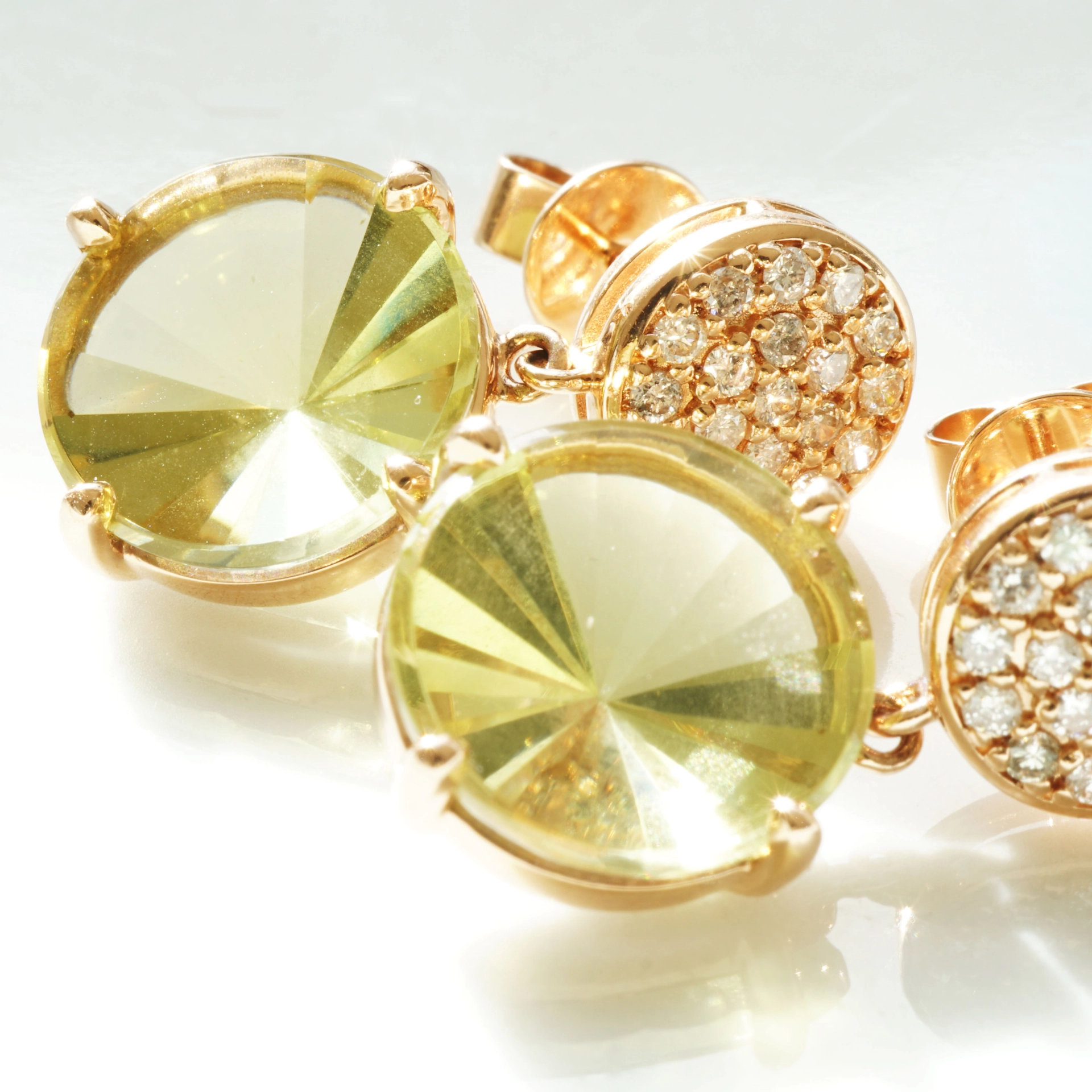 Lemoncitrin Brillant Ohrstecker 750er Rosegold Mastercut...grandioser Strahlenschliff