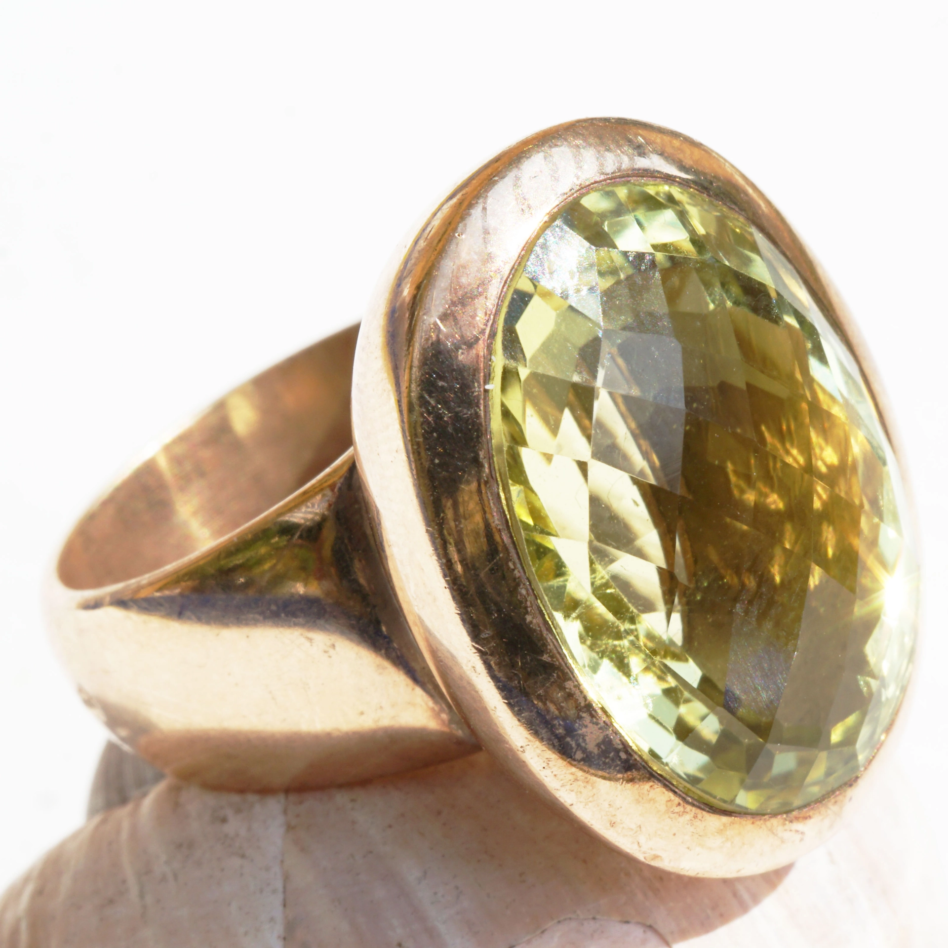 Lemoncitrin Ring Silber rosevergoldet 24 x 18 mm Handarbeit XXL 18 ct tolle intensive Farbqualität