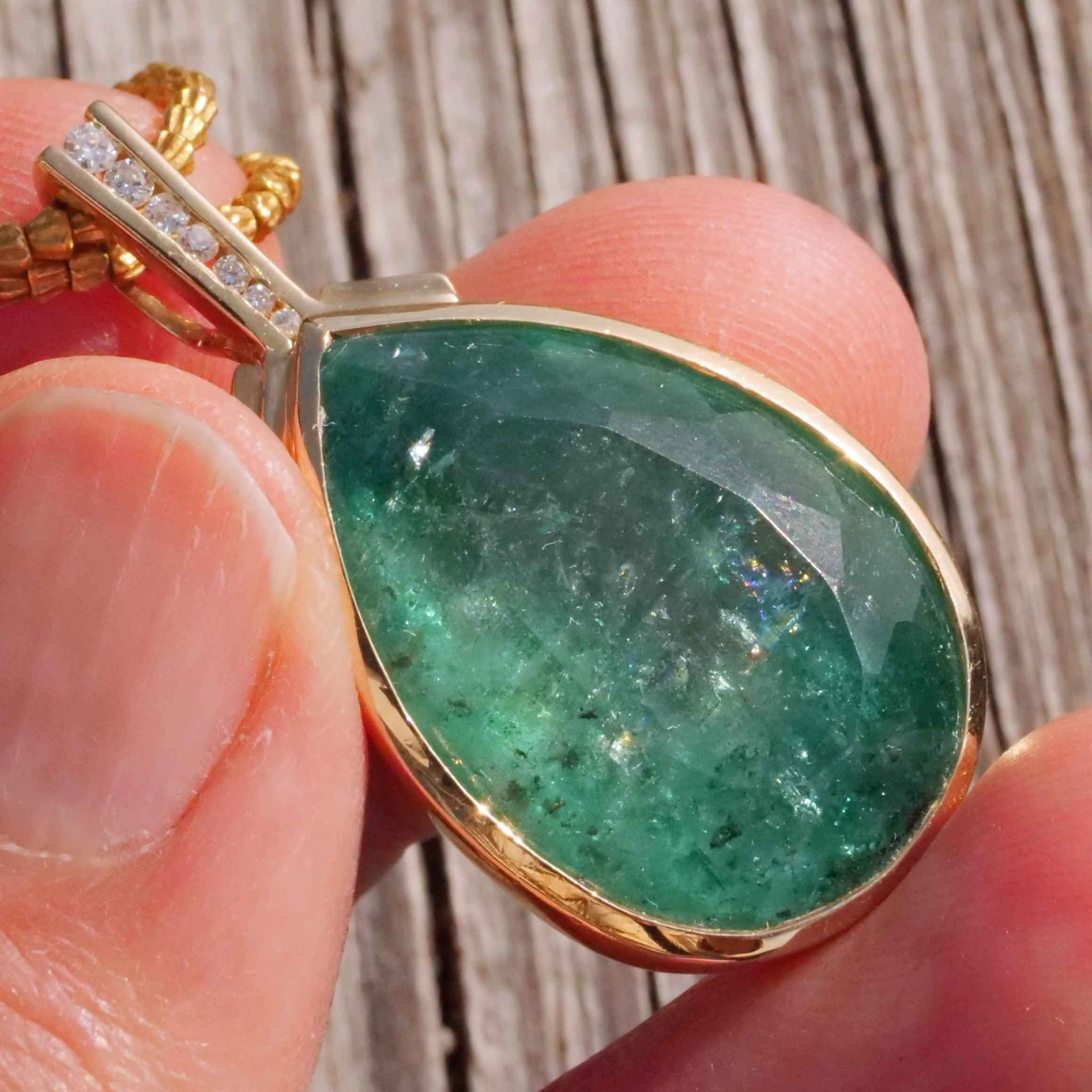 Smaragdtropfen Brillant Anhänger 585er Gelbgold 28 ct...Was für ein Hingucker