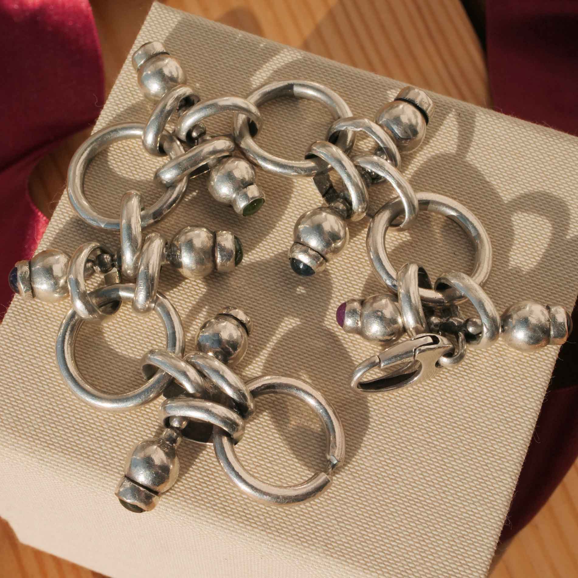 Retro Designer Edelstein Armband 925er Silber 145 Gramm handgearbeitet 