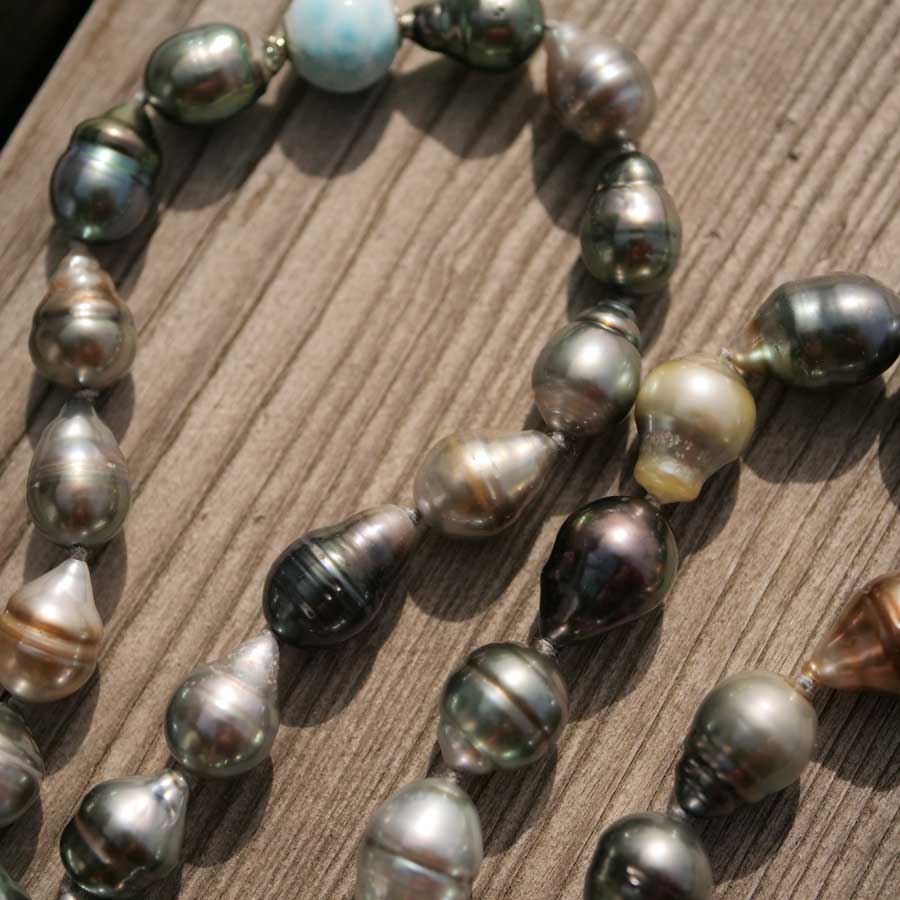 Larimar Tahiti Zuchtperl Collier 8-11  mm barocke schöne Qualität mit intensiven Lüster unbehandelt 46,50 cm lang