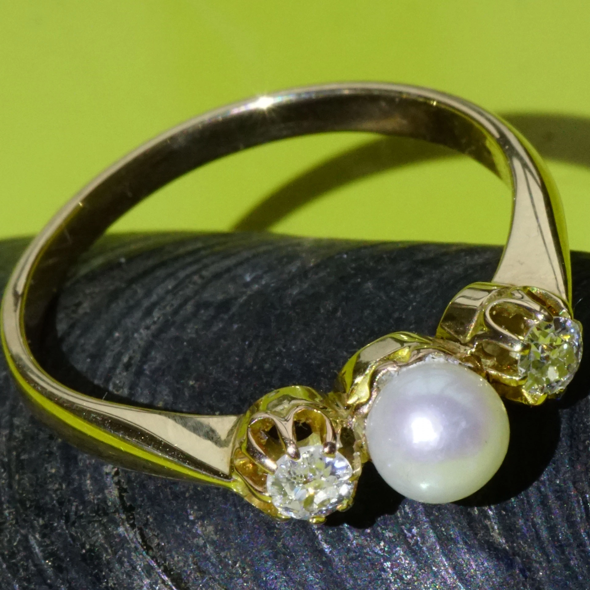 Altschliff Brillant Perl Ring 585er Gelbgold 0.20 ct um 1910