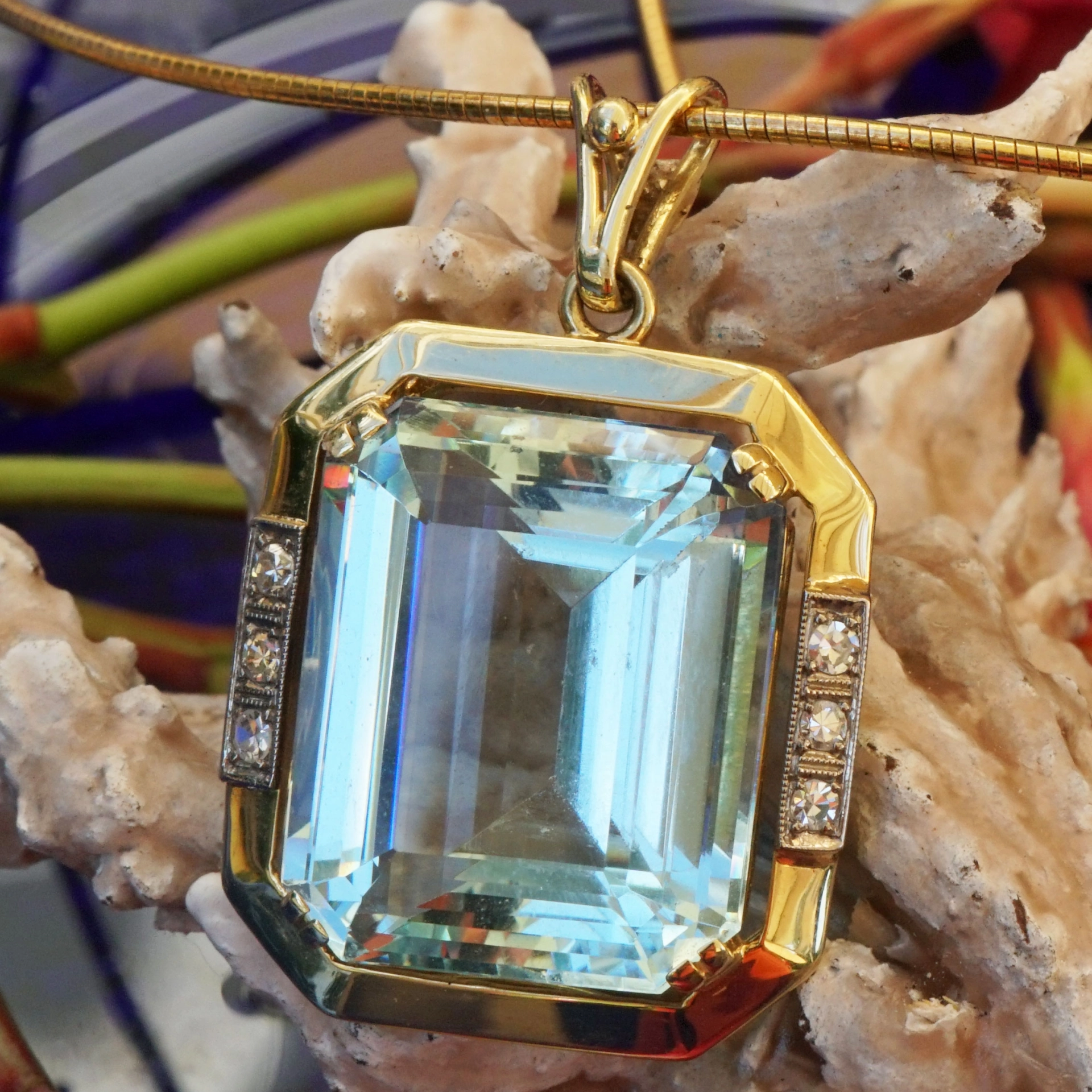 Aquamarin Brillant Anhänger 25 ct FEIN AAA+ SEHR GROß 585er Gold