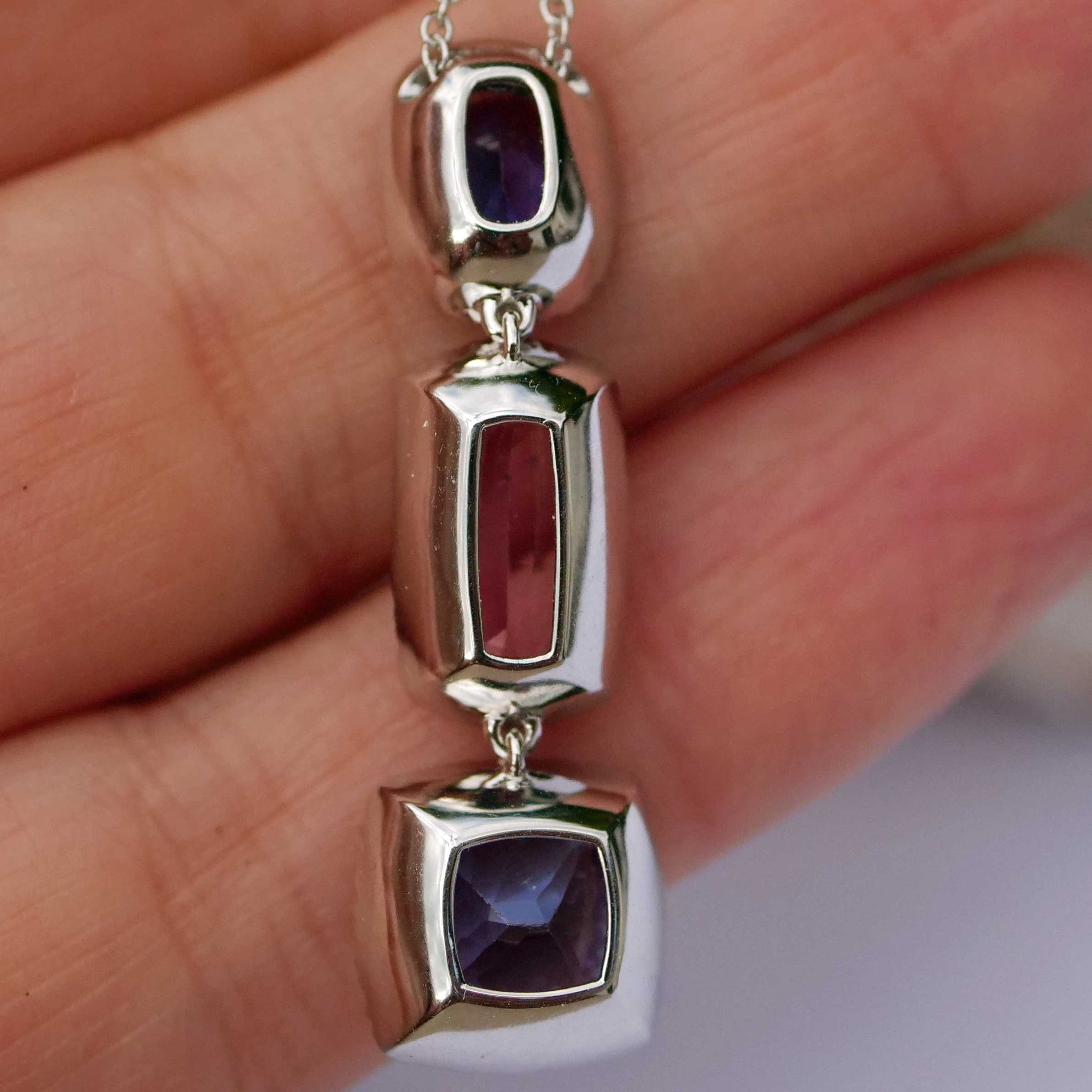 Tansanit Spinell Brillant Anhänger m. Kette 750er Weissgold 6 ct 0.70 AAA+ Blaulilie und Traumrosa