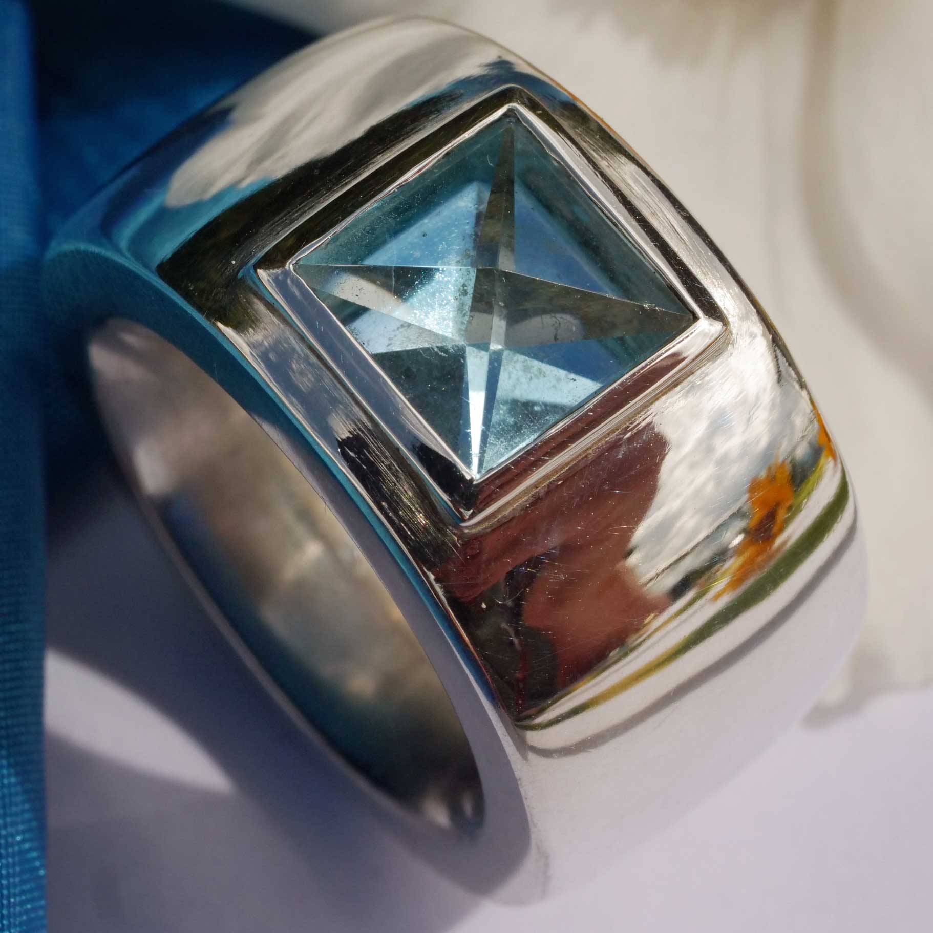 Original Schubart Blautopas Ring Düsseldorf 925er Silber 55 Gramm schwer poliert 