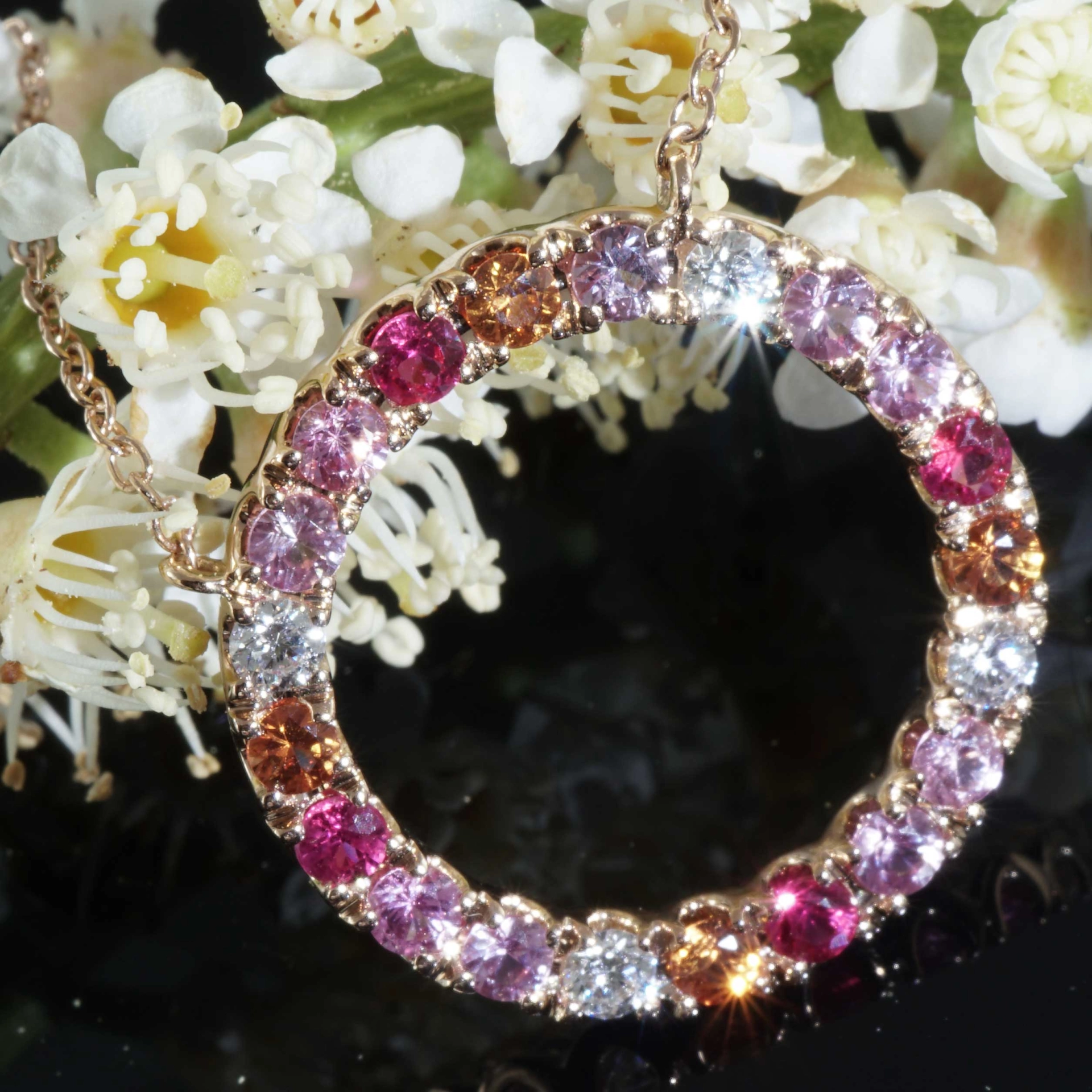 Saphir Brillant Collier 750er Rosegold...paradiesische Dreierlei Pastellfarben...0.26 ct 1.21 ct