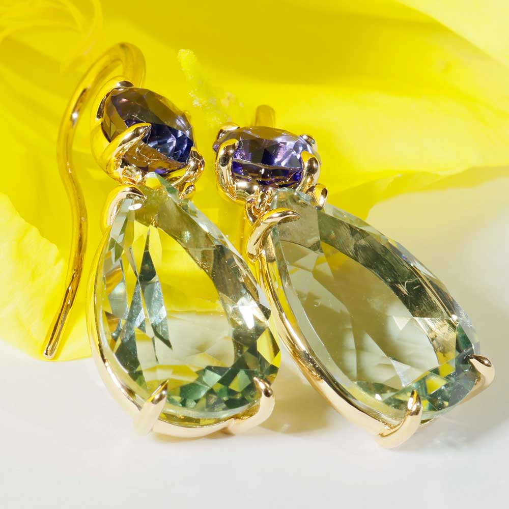 Ohrhänger Tansanit Prasiolith 750er Gelbgold...was für Farben und so attraktiv total 13 carat