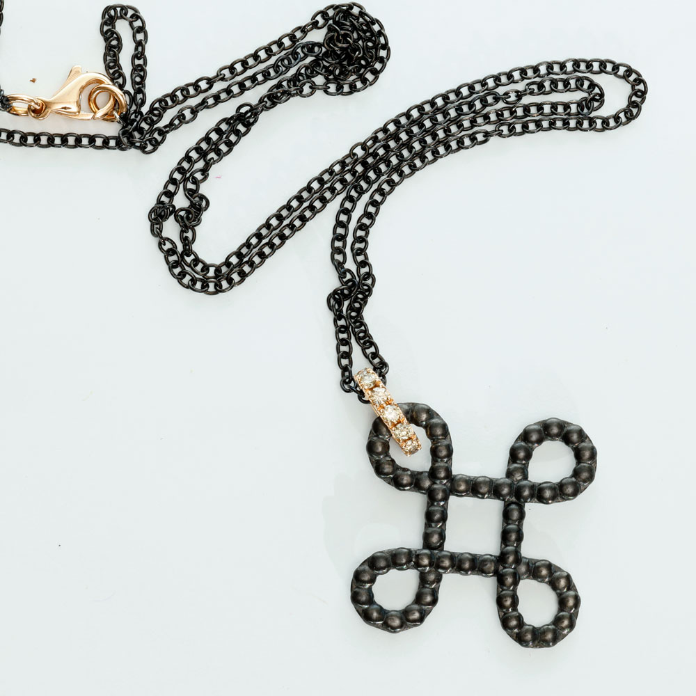 Brillant Collier 750er Rosegold 0.29 ct TW VS...Mystik Knot....schwarz rhodiniertes Silber
