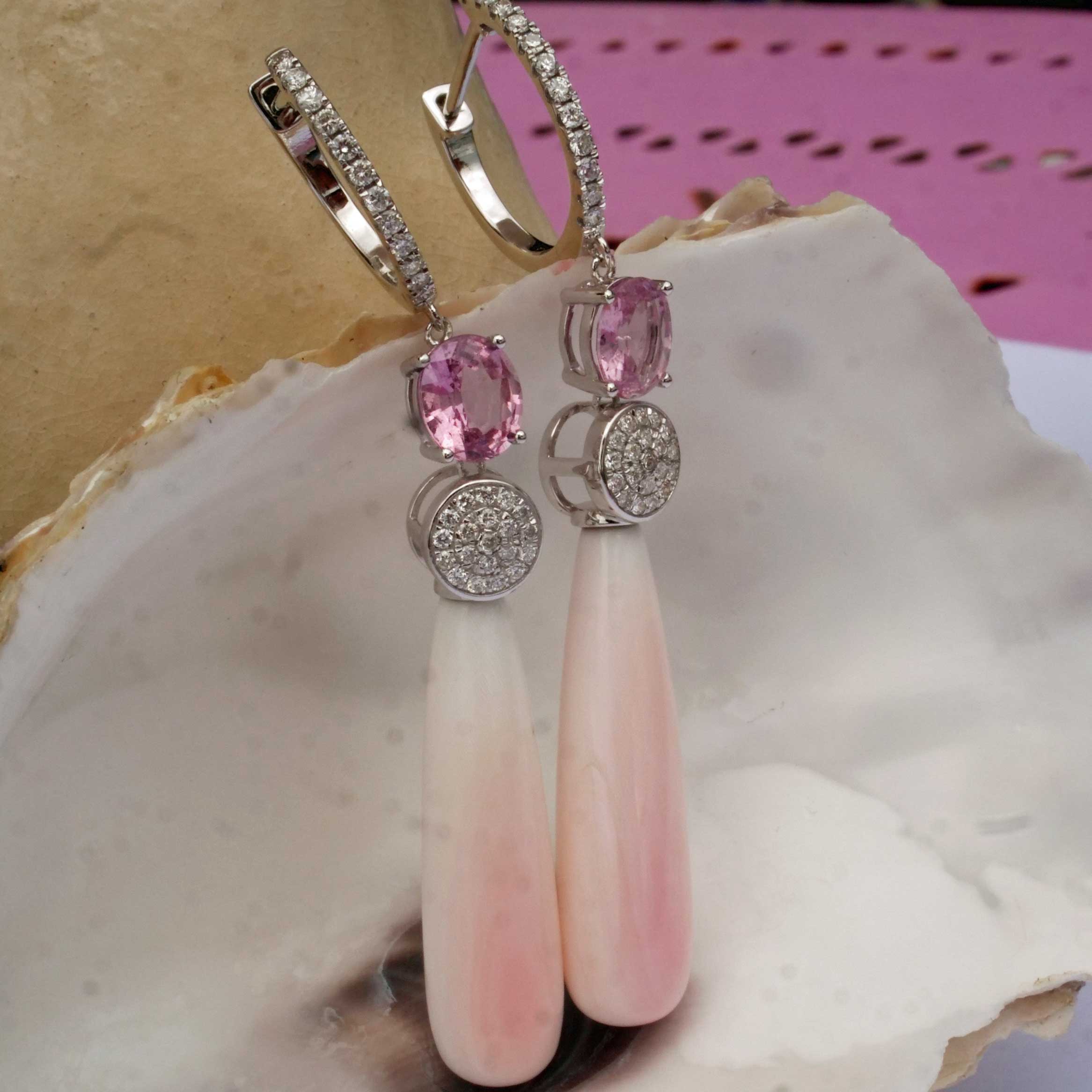 Spinell Brillant Perlmut Ohrhänger 750er Weissgold 0.47 ct TW VS Mine Tadschikistan 2.15 ct tolles Pink