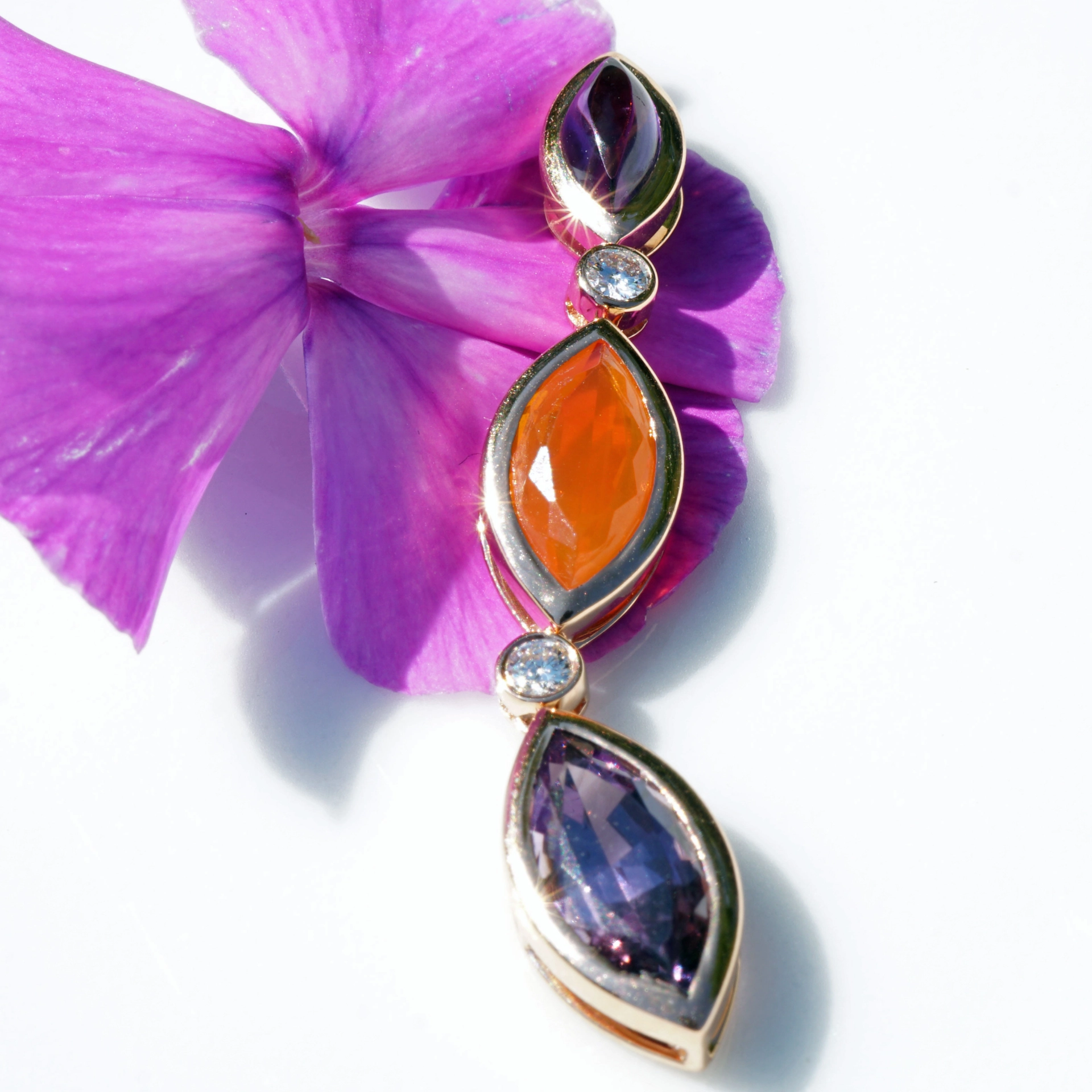 Spinell Feueropal Amethyst Anhänger 750er Roségold m. Brillanten...Halleluja