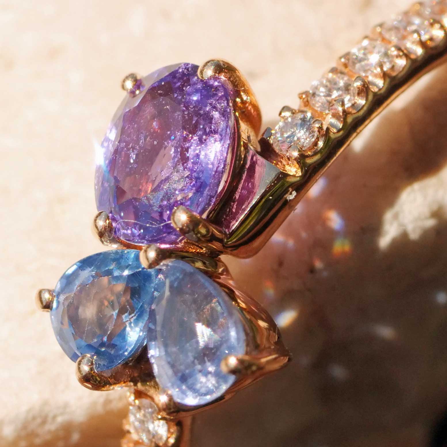 Cooler Farbstein Schmuck I Saphir Brillant Ring in 750er Rosegold 0.95 ct 0.17 ct TW VS made in Italy