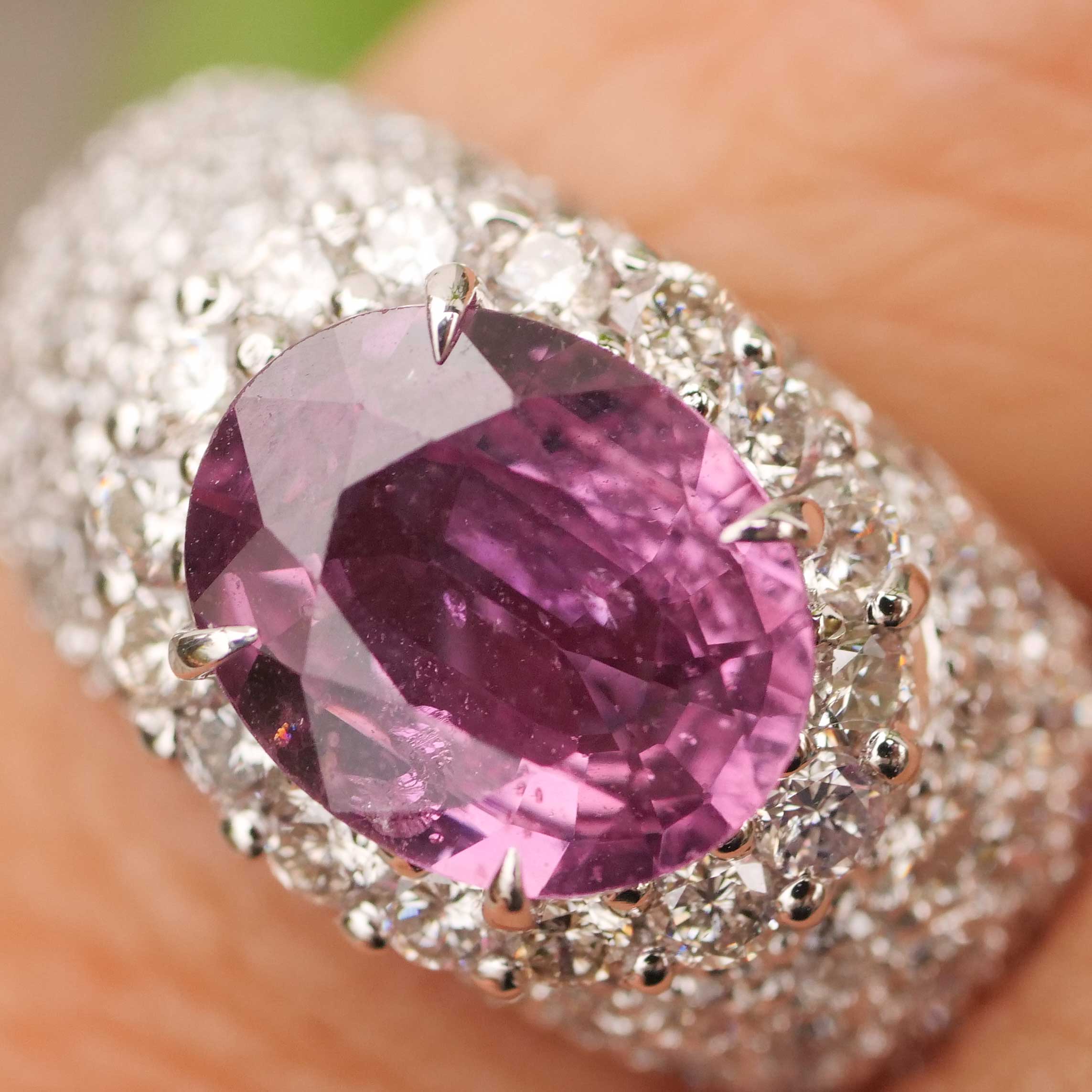 Ring Saphir Brillant 2.50 ct 1.76 ct so gross und so lebhaft pink ... TW VS  750er Weissgold 
