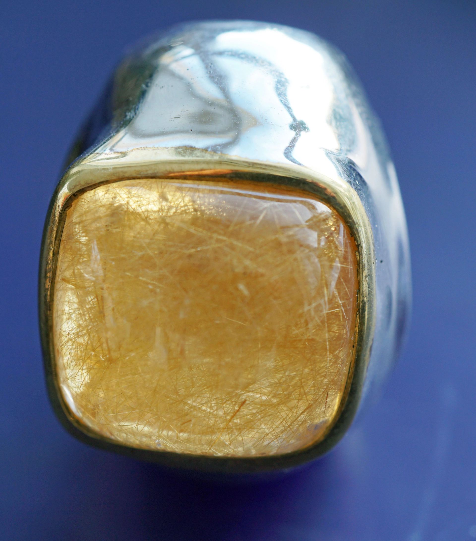 Rutilquarz Ring 35 x 21 mm Unikat XXL Ring zum Verlieben Silber vergoldet rhodiniert