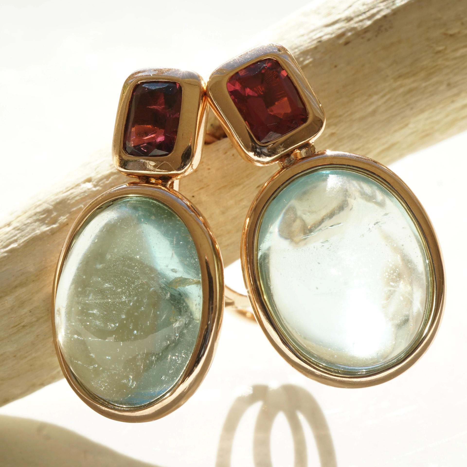 Aquamarin Turmalin Ohrstecker Clip 750er Rosegold....Hey Maria Callas