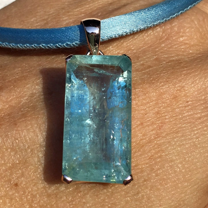 Aquamarin-Anhänger-Silber/rosevergoldet