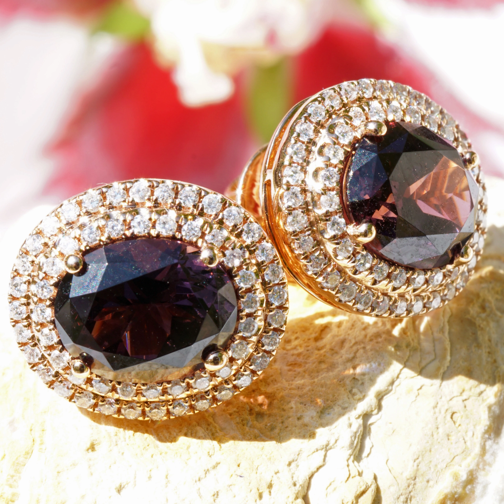 Spinell Brillant Ohrstecker 2.51 ct 0.28 ct violett Myanmar unbehandelt TOPQUALITÄT 750er Rosegold