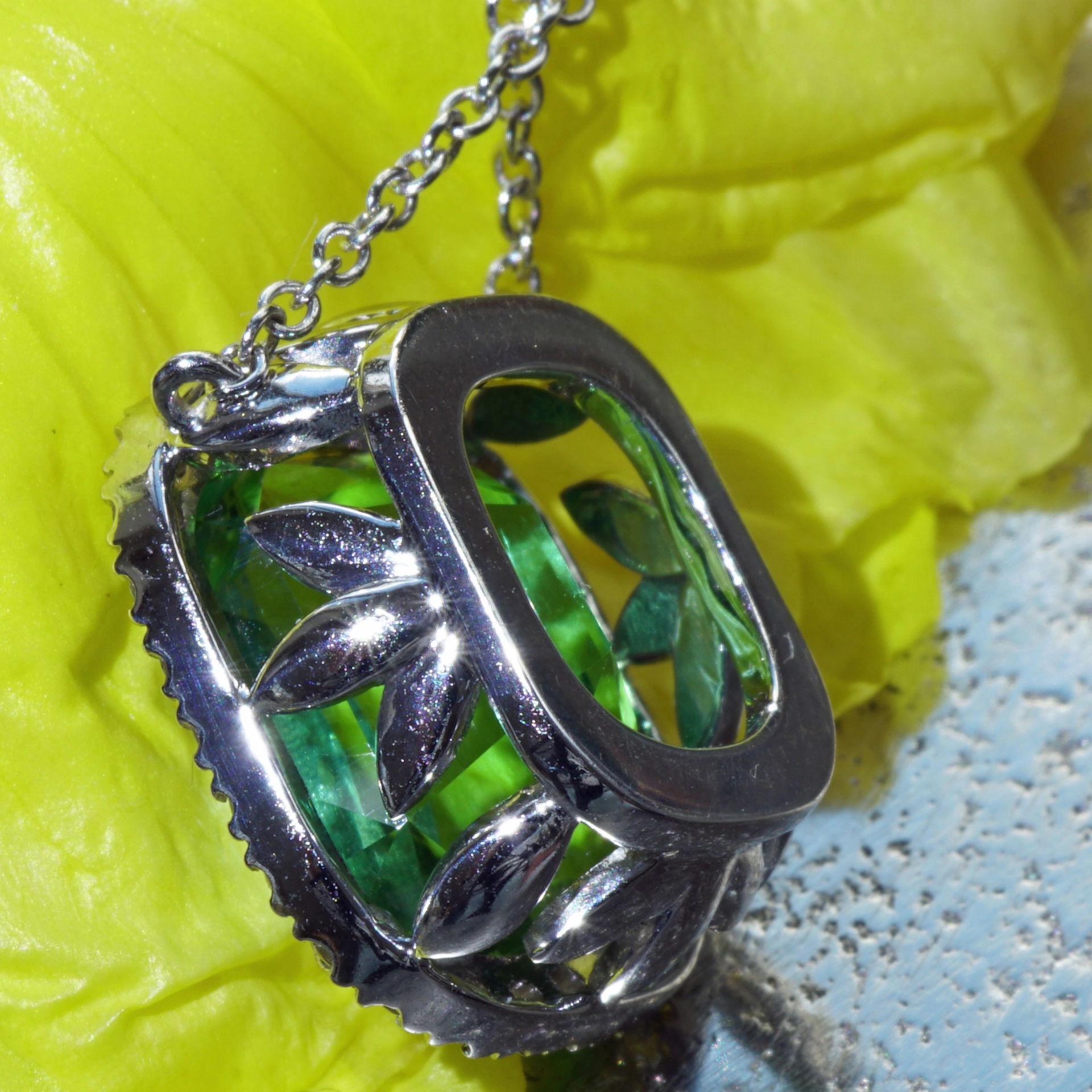 Turmalin Brillant Collier 750er Weissgold Investment lagun-grün Afghanistan 8.35 ct AAA+ Lupenrein