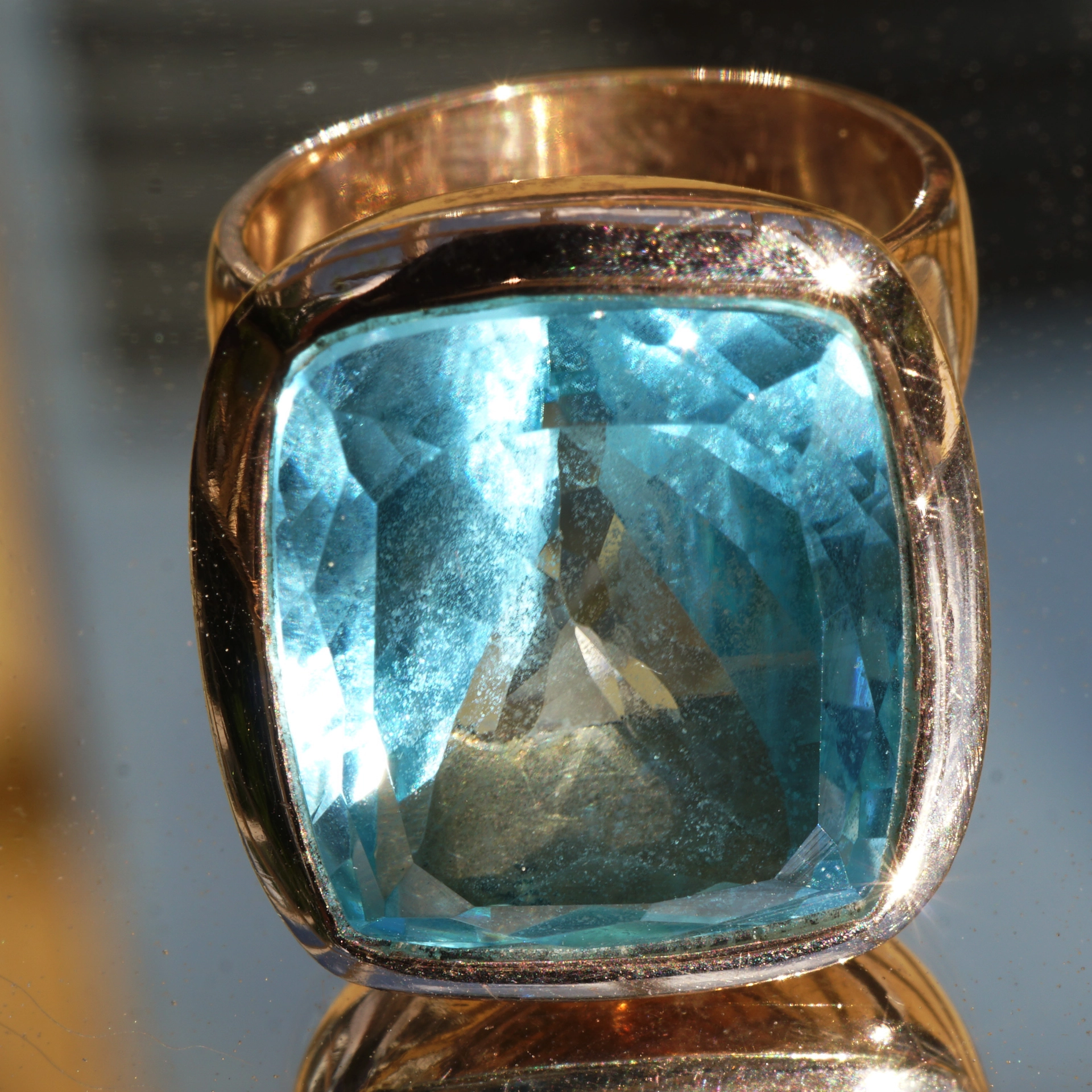 Blautopas Ring rosevergoldet 925er Silber XL Ring im moderen Stil 29 ct