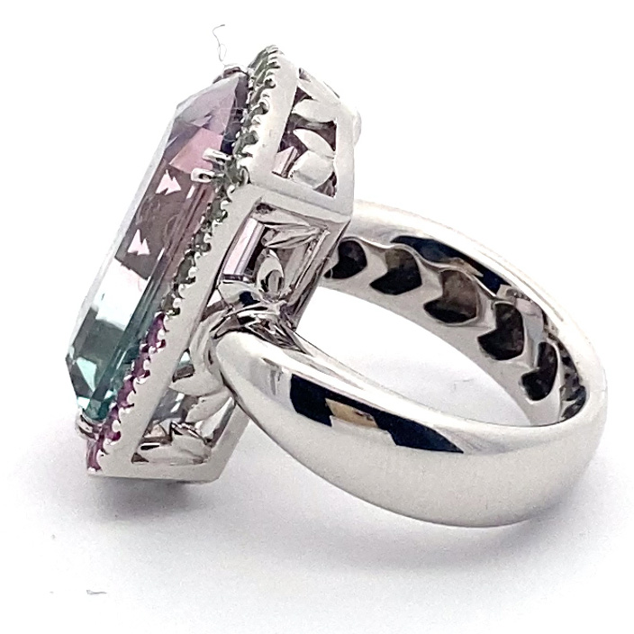 Turmalin Saphir Ring BICOLOR 18 kt Weissgold Afghanistan baby pink blue 14.85 ct