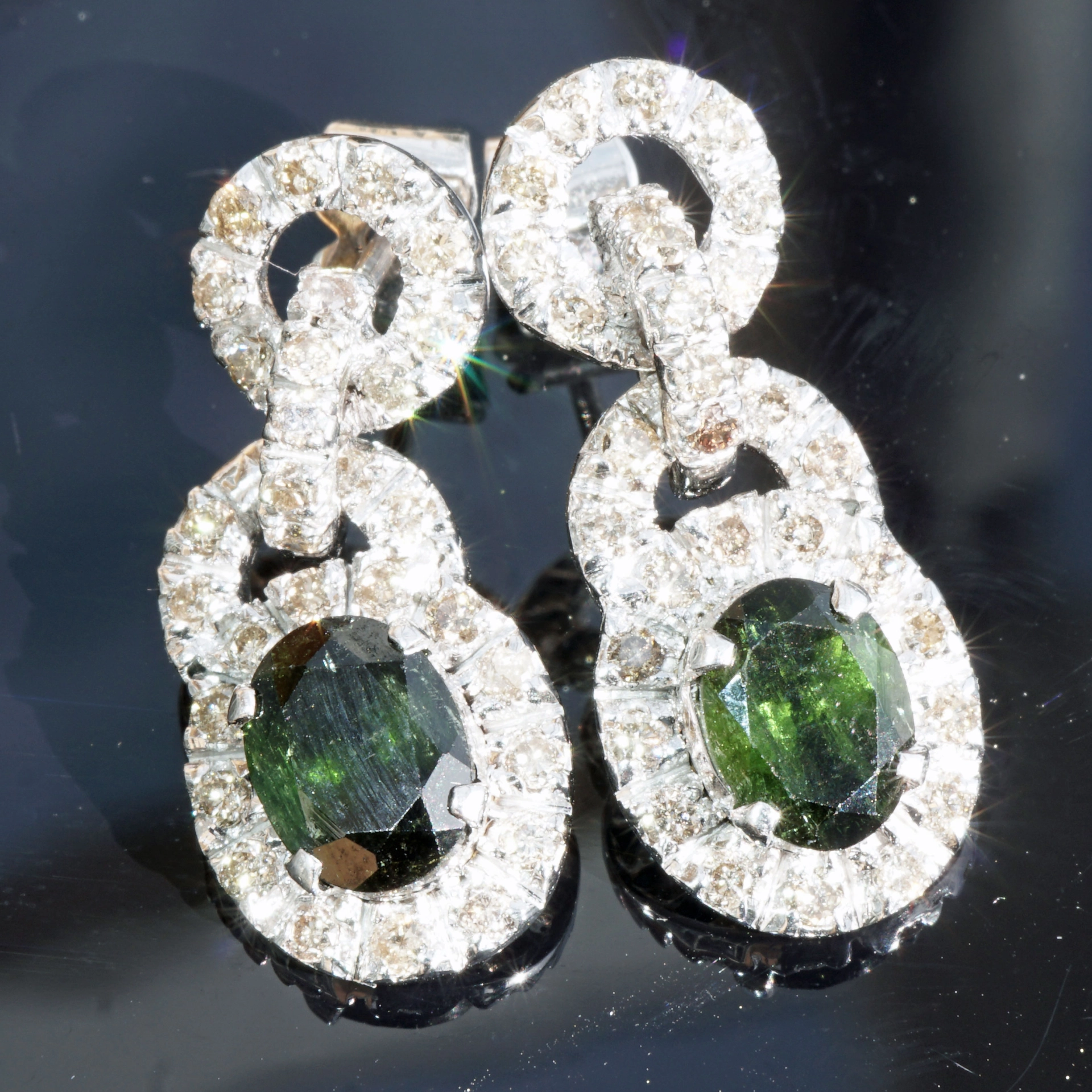 Turmalin Brillant Ohrhänger 1.20 ct in 585er Weissgold...Prachtschmuck