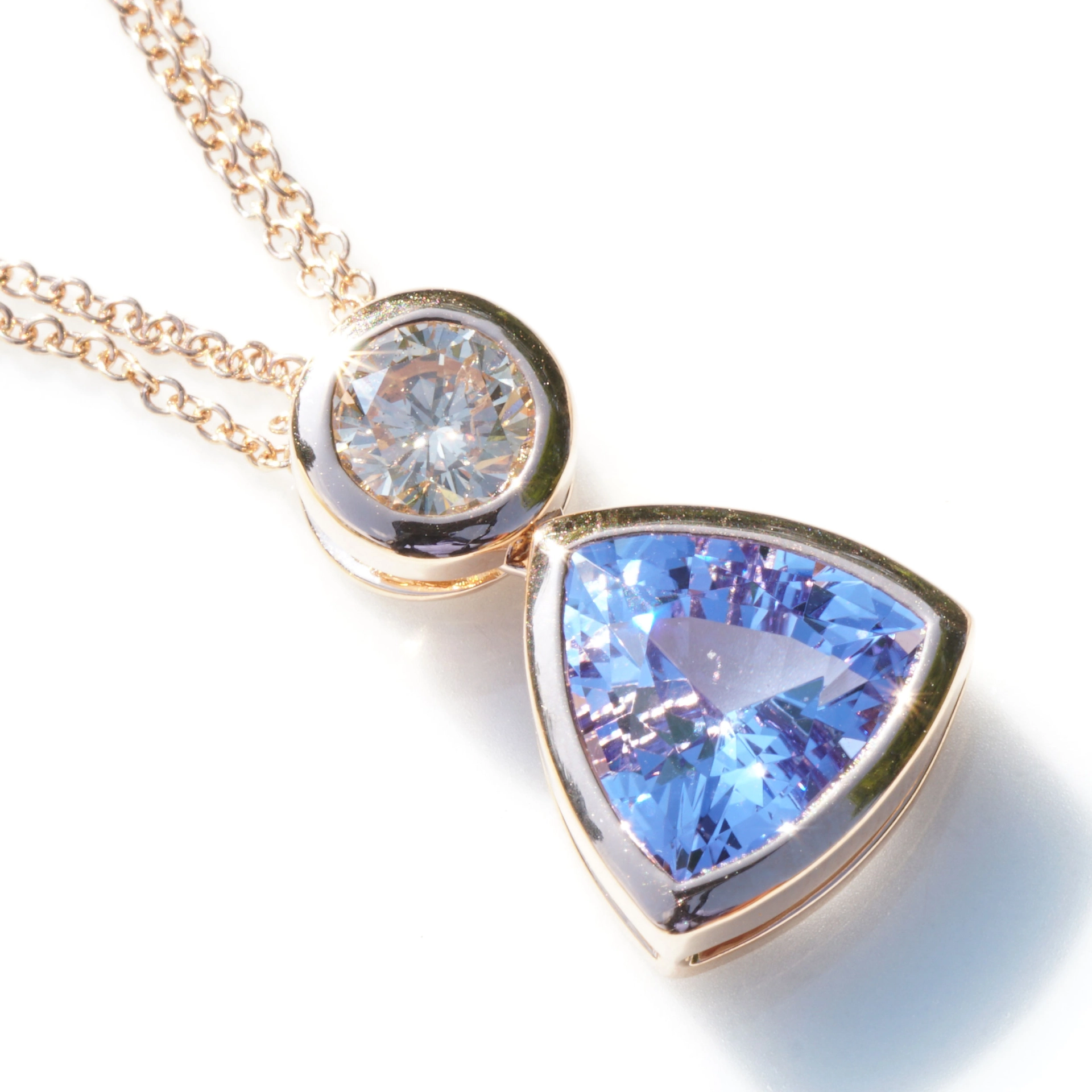 Tansanit Brillant Anhänger 750er Rosegold 0.53 ct 2.36 ct....IGI Zertifikat, edelste Farbenkombi