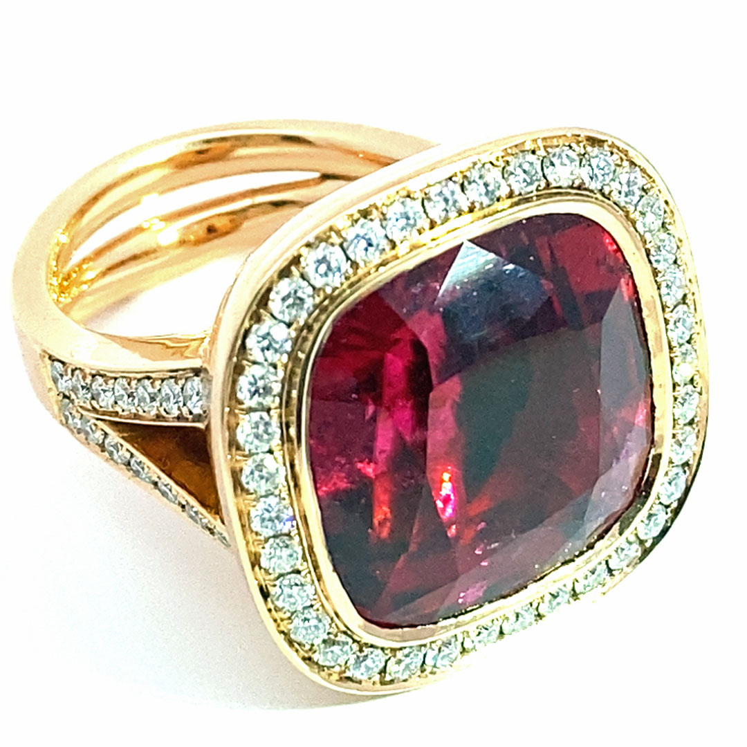 Rubellit Brillant Ring der Extraklasse AAA+  23.10 ct Afghanistan  rot-pink unglaubliche Leuchtkraft 750er Rosegold