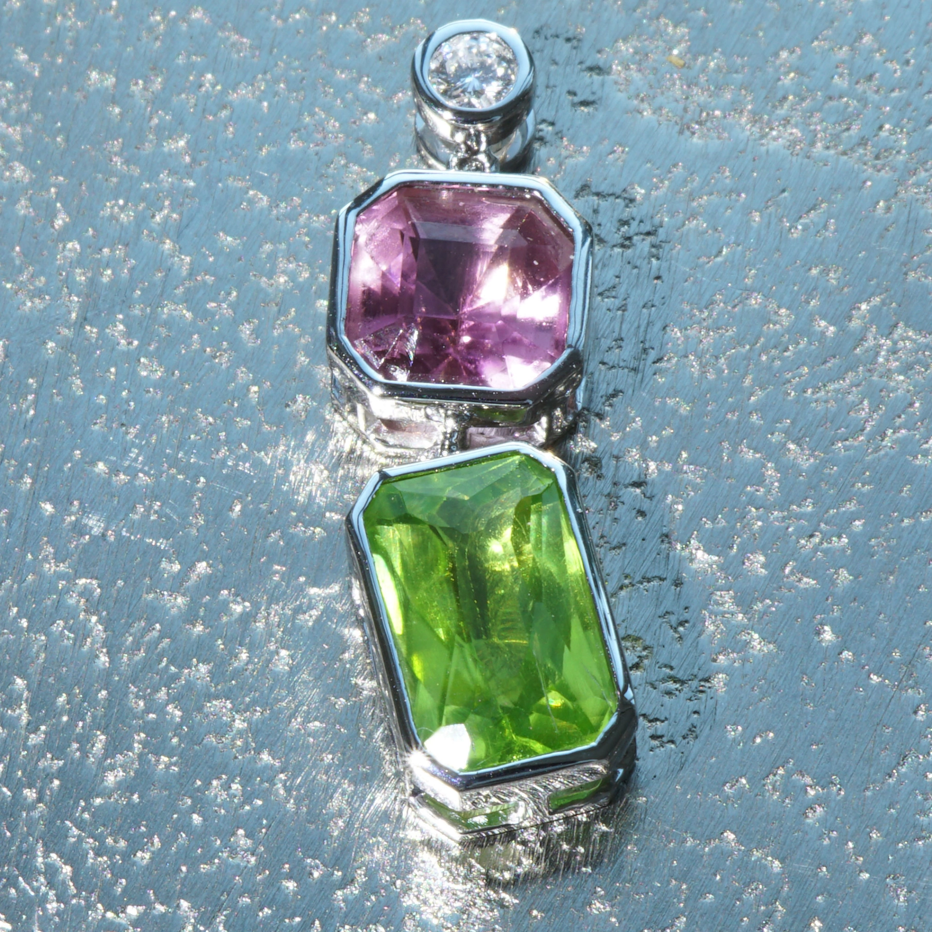 Turmalin Brillant Peridot Anhänger 750er Weissgold TOP FARBEN Afghanistan