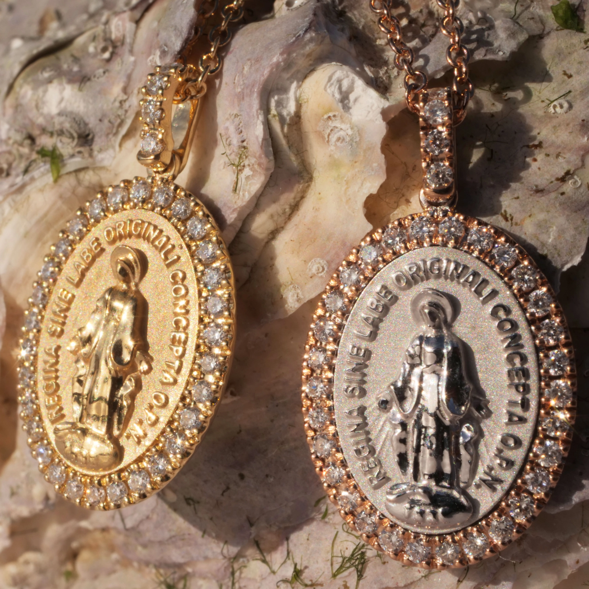 Brillant Madonnen Anhänger 750er Weissgold und Rosegold m. Kette 20 x 11,5 mm...so stylish...hippiwi