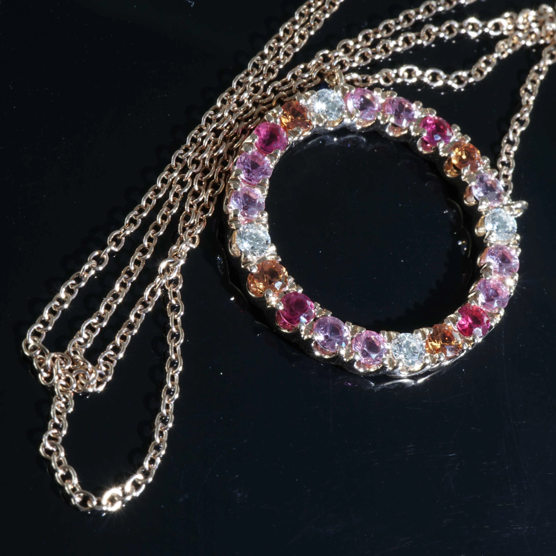 Saphir Brillant Collier 750er Rosegold...paradiesische Dreierlei Pastellfarben...0.26 ct 1.21 ct