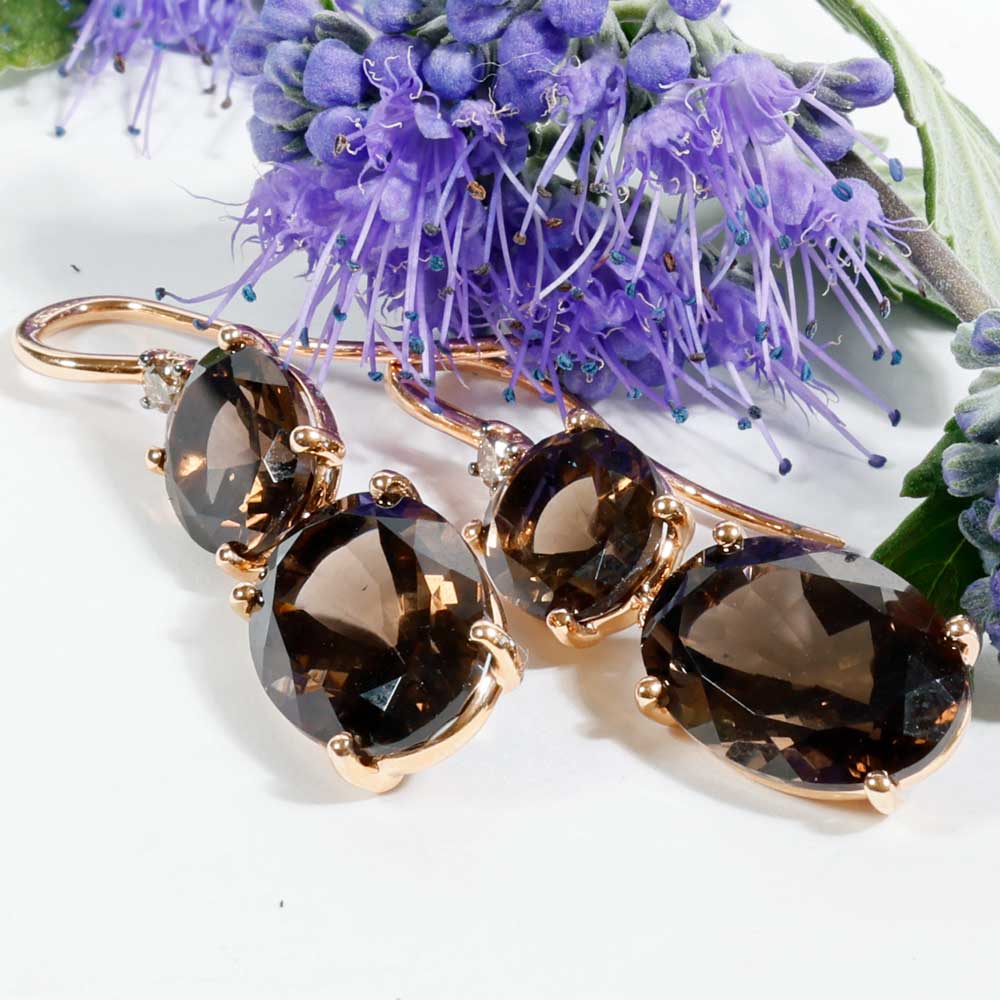 Ohrhänger Rauchquarz Brillant 15 ct 0.10 ct 750er Rosegold so edel und verzaubern den Tag