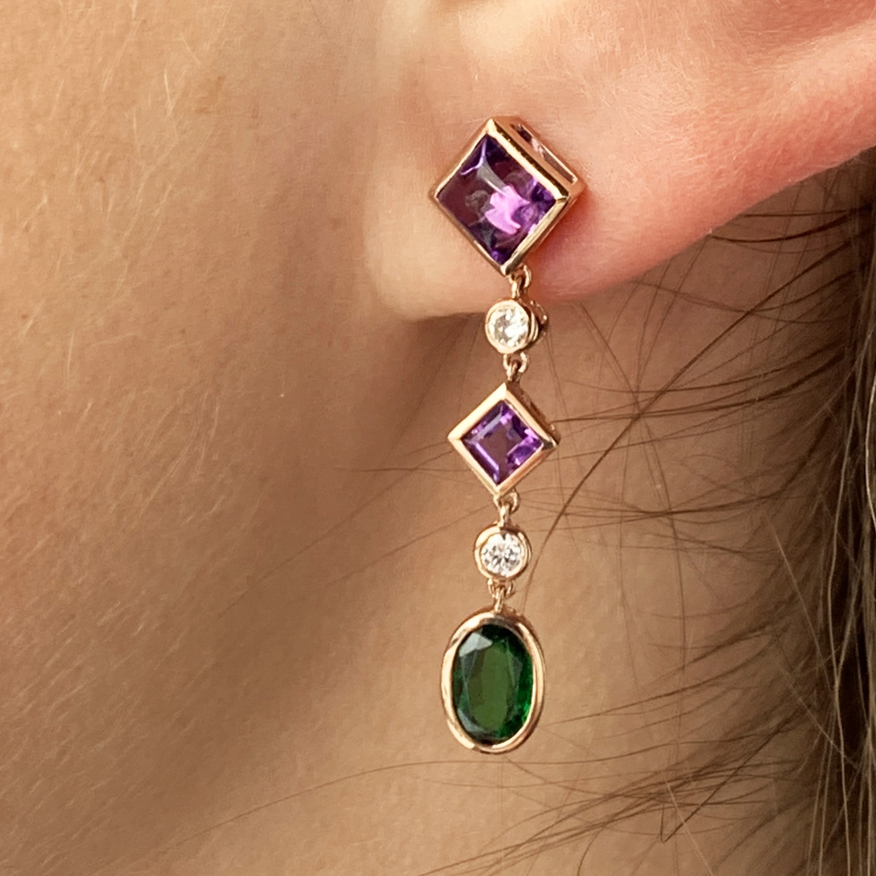 Amethyst Diopsid Brillant Ohrhänger  750er Rosegold ... Dragonia Colors