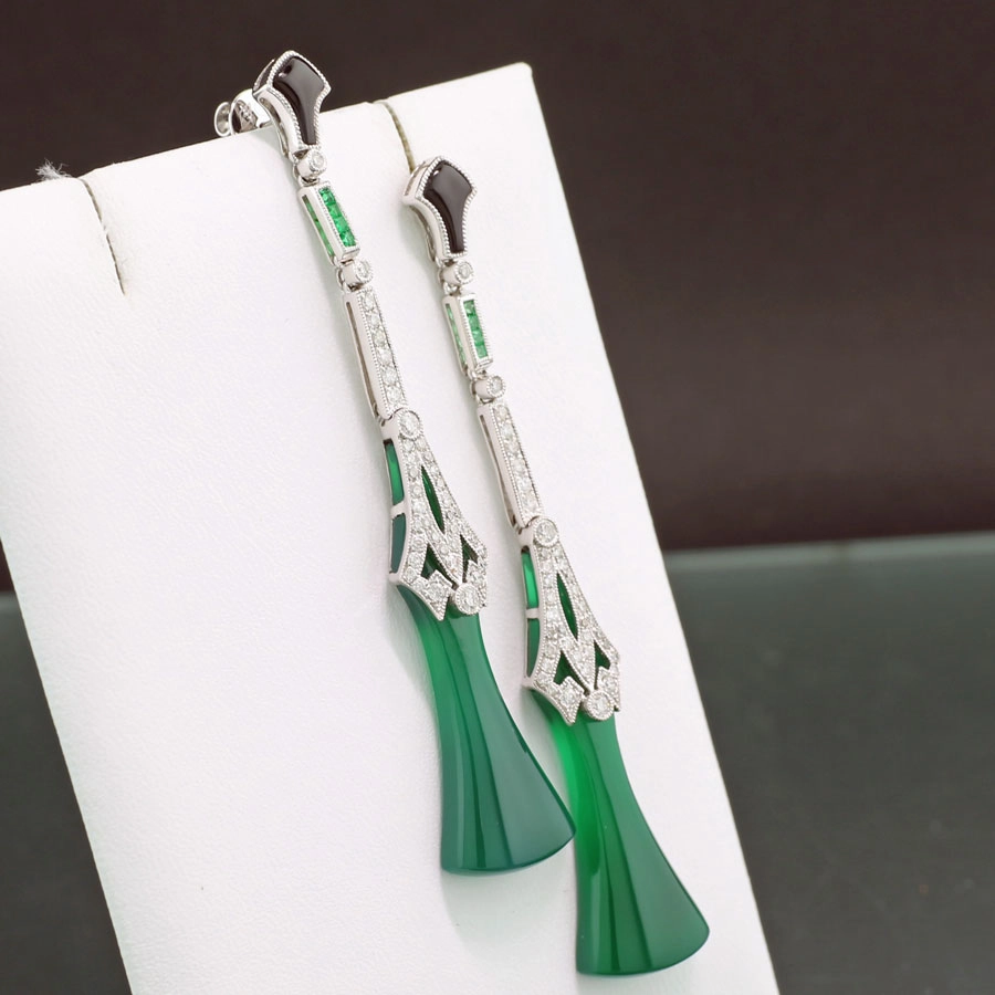 Smaragd Brillant Ohrhänger im Art Deco Stil in 750er Weißgold