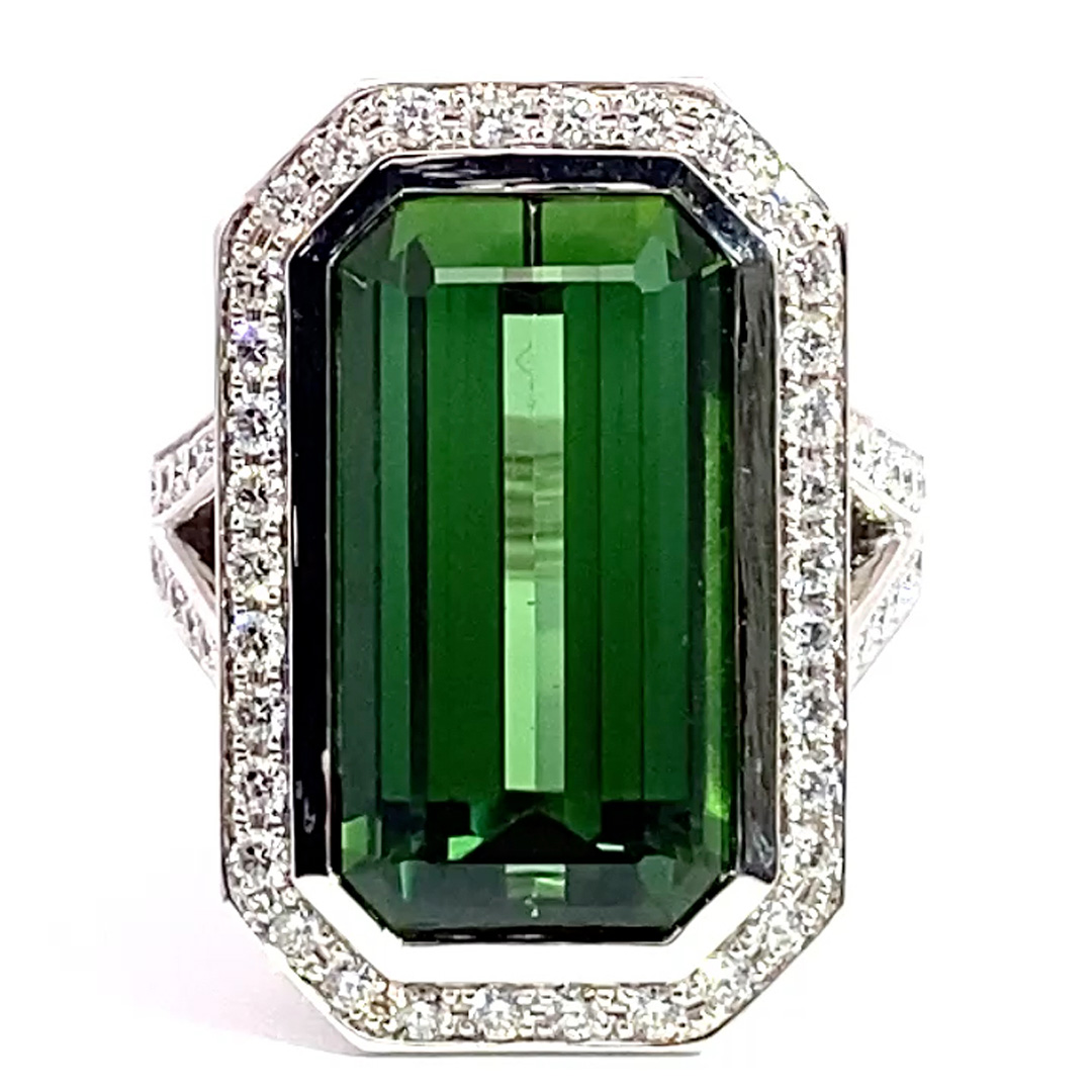 Statement Ring mit Brillanten und Turmalin Grün Augenrein aus Afghanistan 19.80 ct Investment Edelstein sehr feine Farbe 