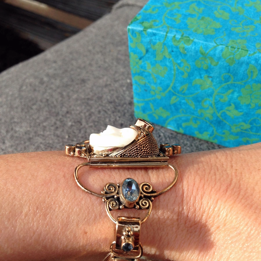 Armband und Anhänger, Beschützer und Wächter, Bein, Topas,Citrin,Peridot, Silber/rosevergoldet