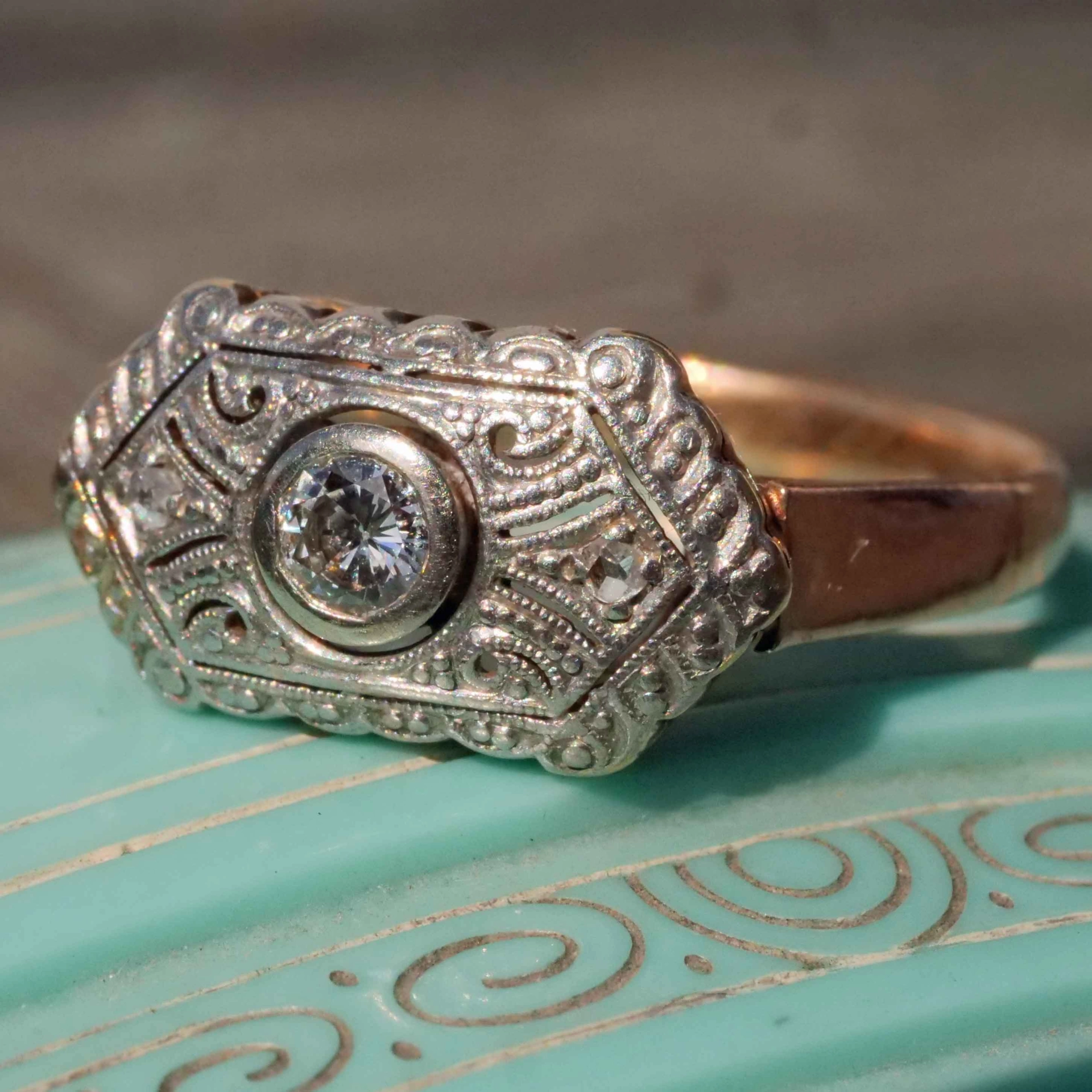 Original Art Déco Brillant Ring 585er Gold 0.22 ct W VS um 1930-40...dazzling History