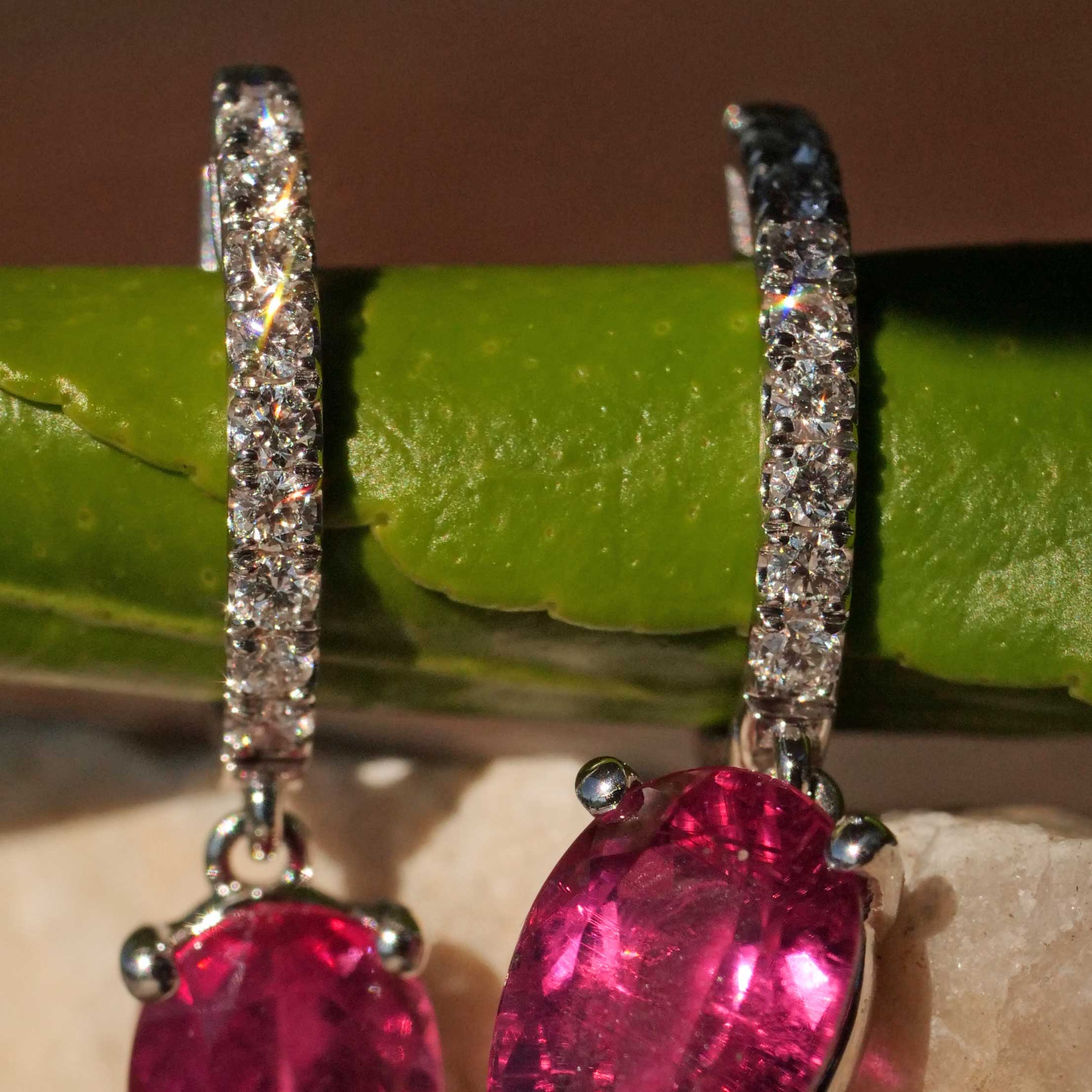 Rubelith Brillant Ohrhänger 3.59 ct 0.25 ct - Tolle Qualität pink-rot 750er Weissgold...ultraschön