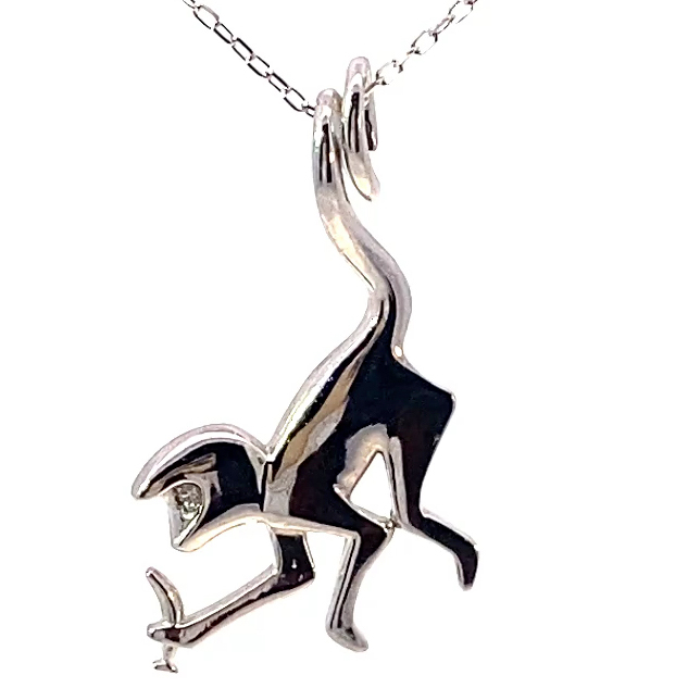 Äffchen mit Banane Anhänger 750er Weissgold Diamant 0.03 ct mit Kette  37 x 15 mm 2,5 Gramm