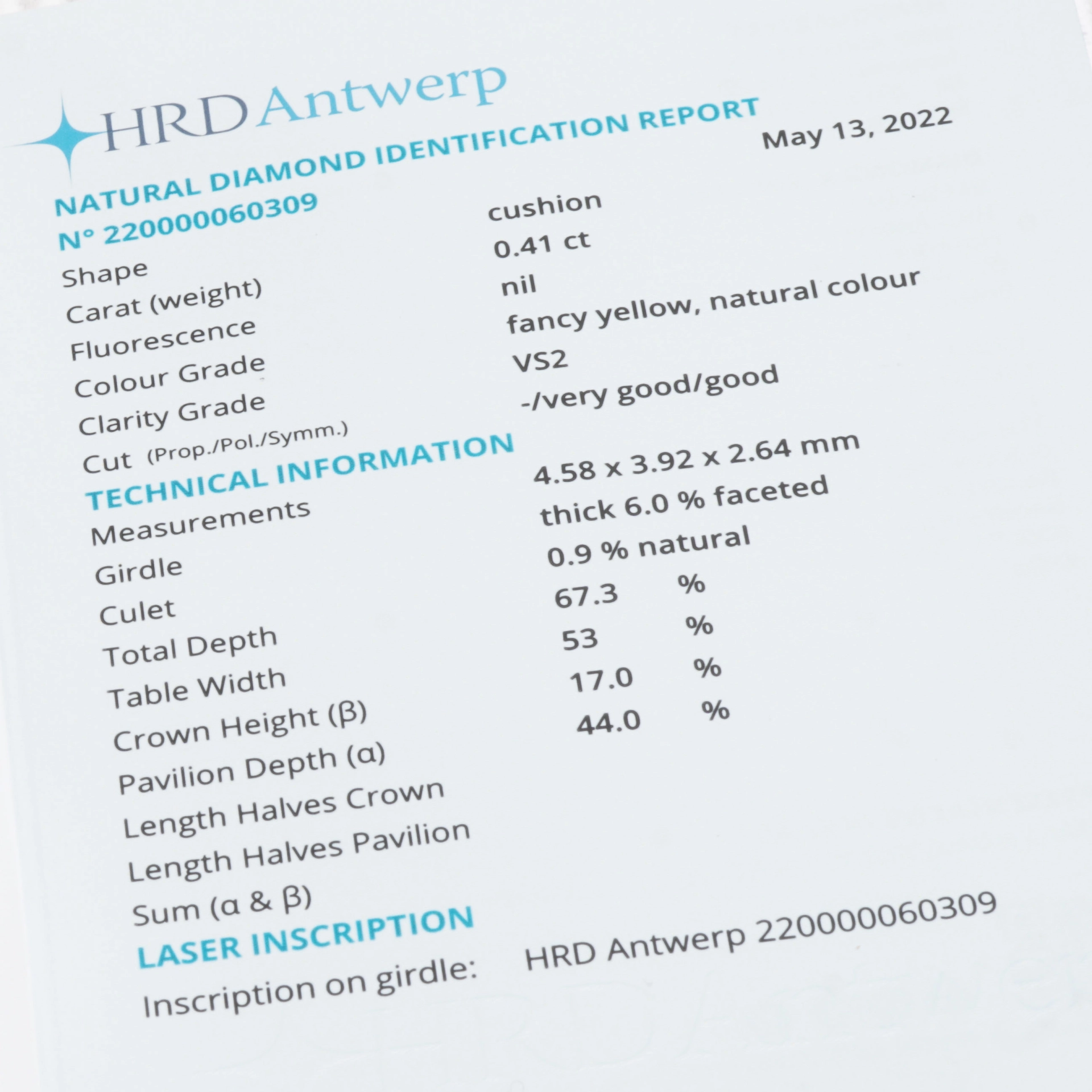 Fancy Yellow Diamant Ring NATURFARBE Cushion 0.41 ct 750er WG Silhouette Schmuck Bentner