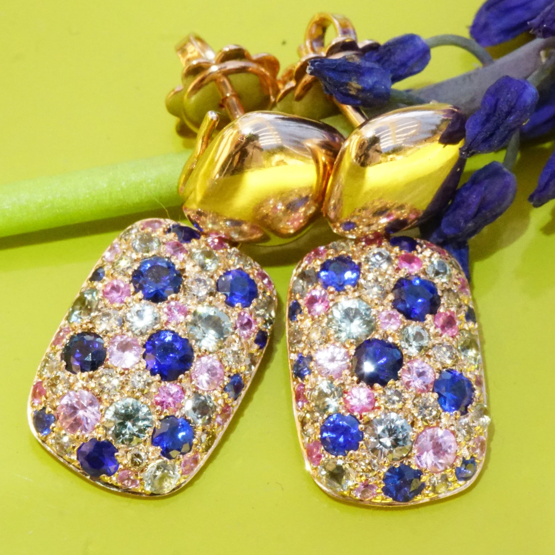 Saphir Brillant Ohrstecker 750er Rosegold...paradiesisches Dreierlei in Pastellfarben 2.54 ct 0.22 c