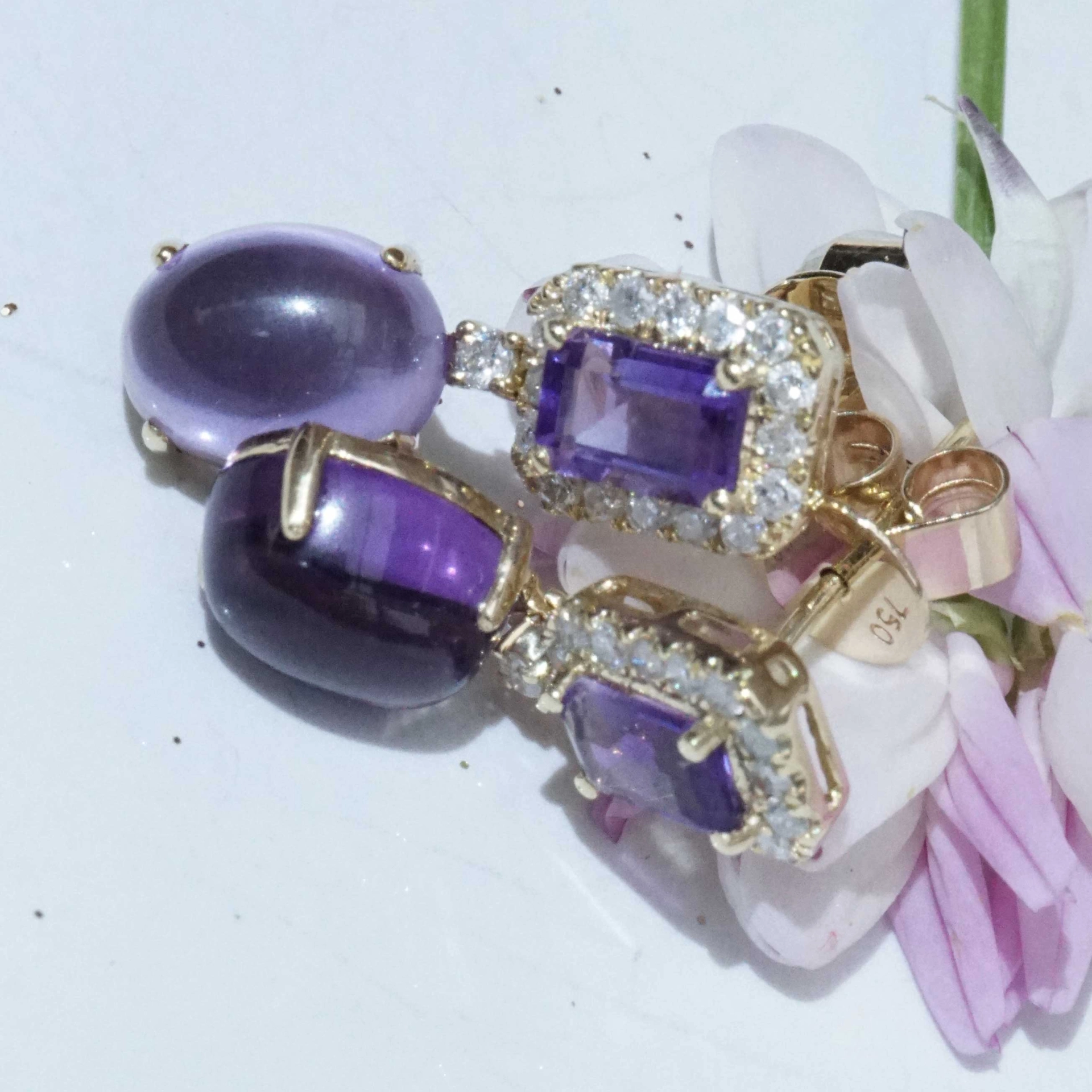 Amethyst Brillant Ohrhänger 750er Gelbgold 4.60 ct 0.40 ct...die Farbe Lila zum Verlieben