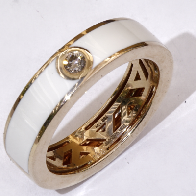Leo Wittwer Emaille Ring 750er Rosegold 0.10 ct 10 Gramm schwer Kaltemaille UNISEX