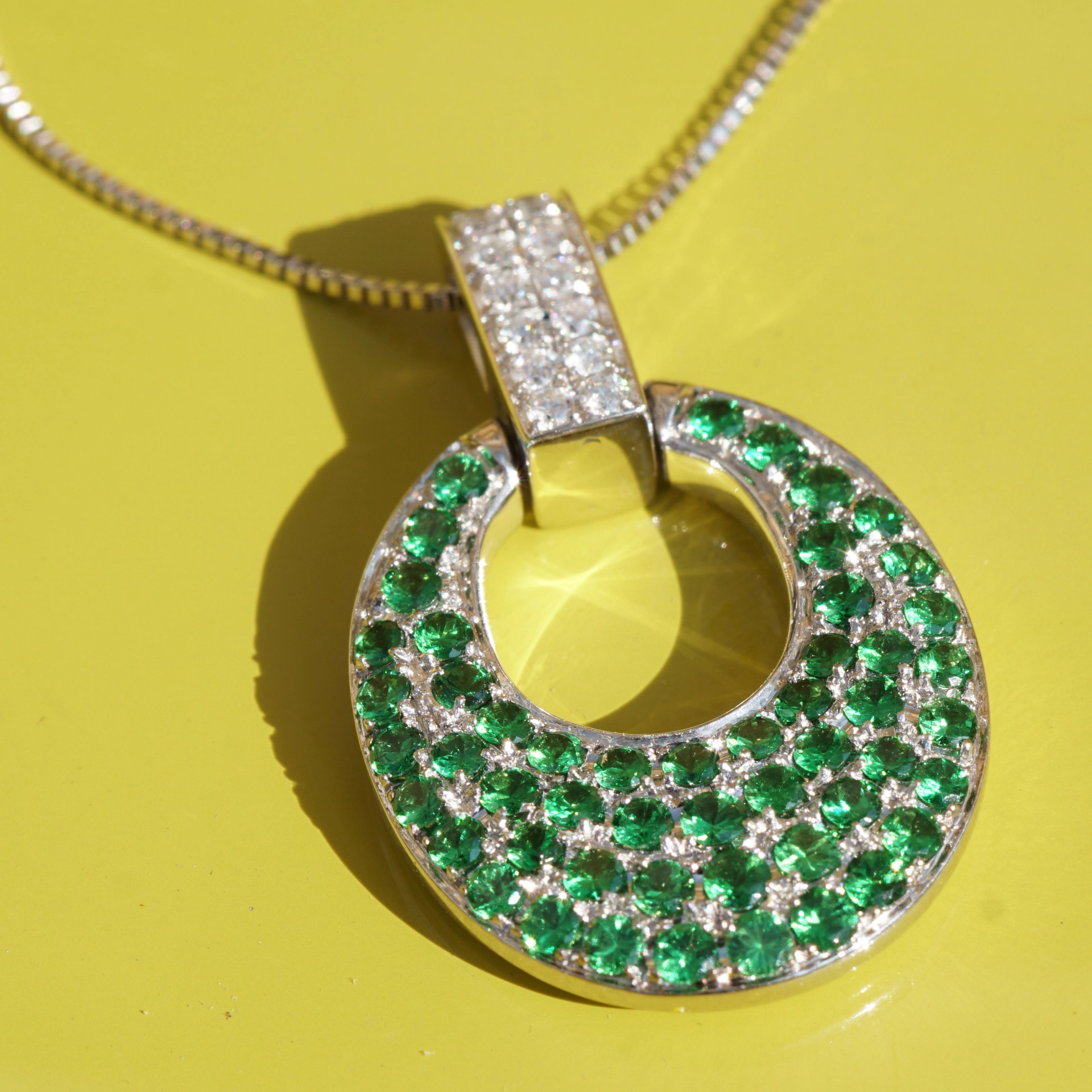 Brillant Demantoid Anhänger 0.94 ct 0.16 ct W SI 750er Weissgold sehr massiv 10 Gramm