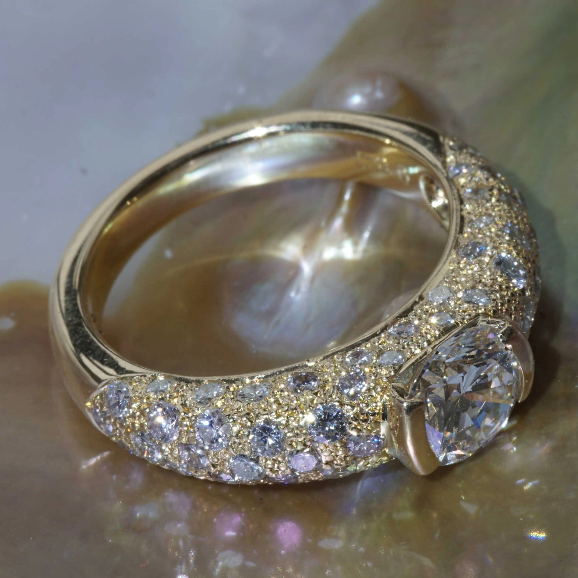 Solitär Brillant Ring 0.847 ct 0.334 ct 750er Gelbgold Handarbeit...schöne zeitlose Fassung..ein Hig